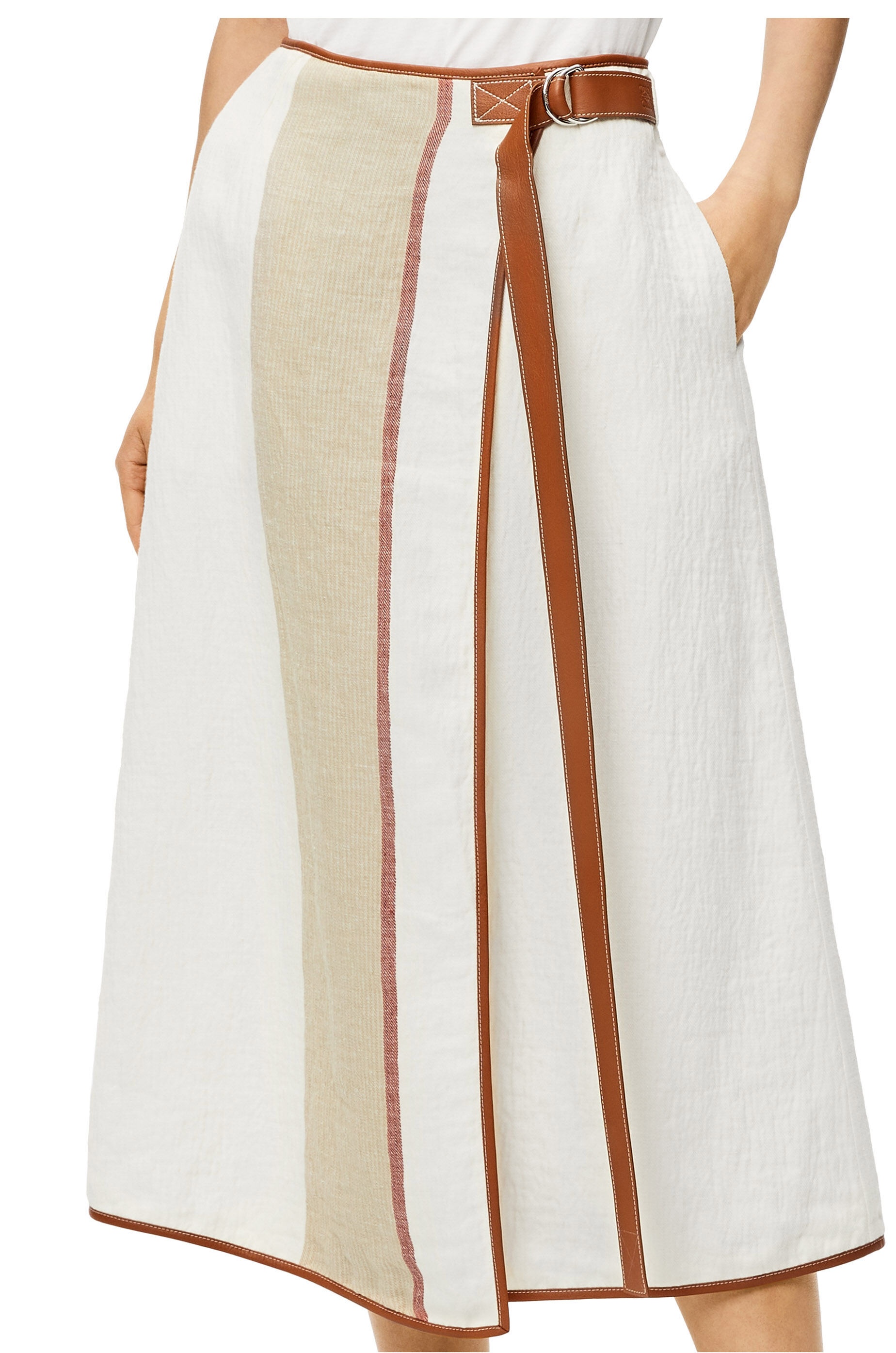 Stripe wrap midi skirt in linen and cotton - 5