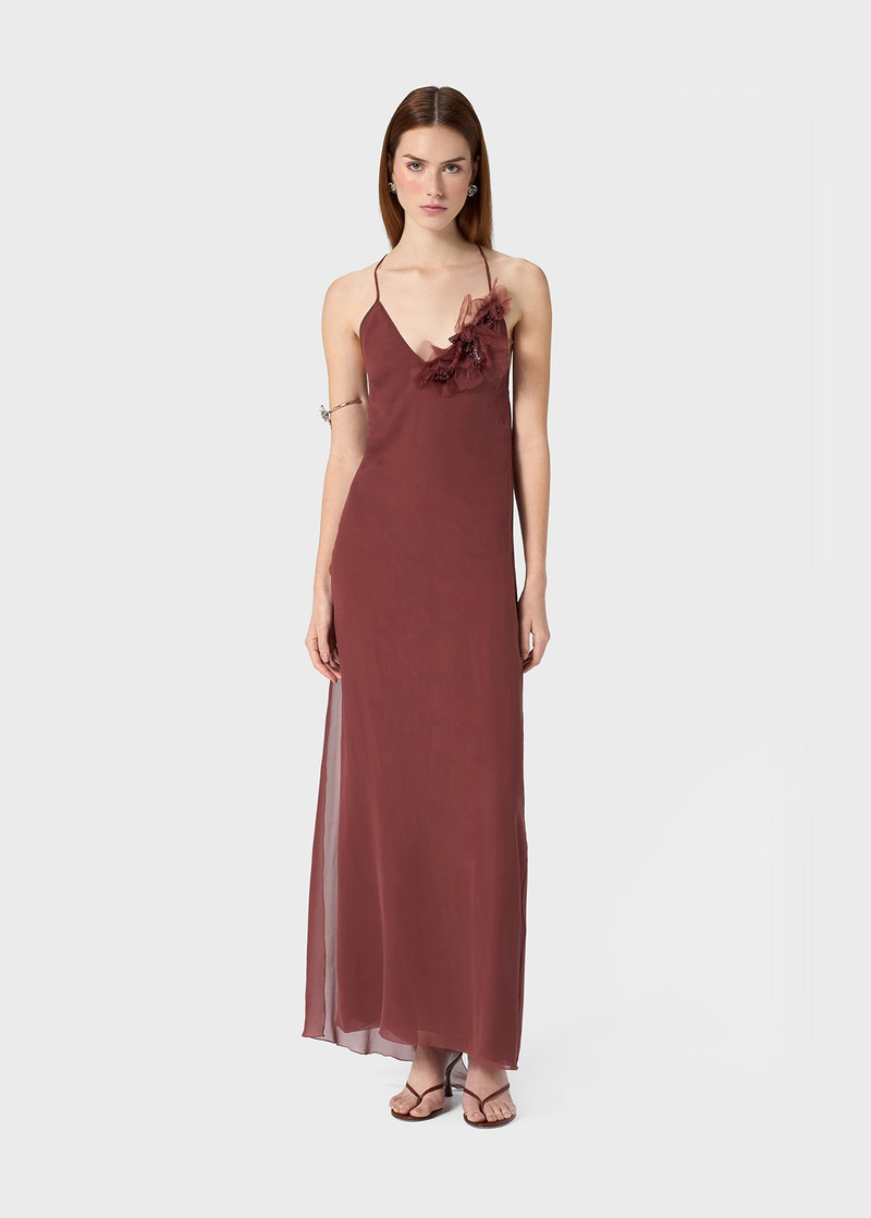Blumarine LONG GEORGETTE DRESS WITH 3D FLOWER DECORATION outlook