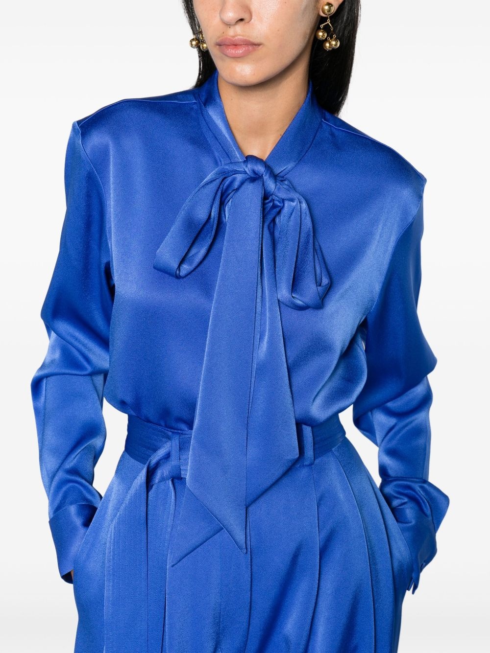 pussy bow-collar satin blouse - 5