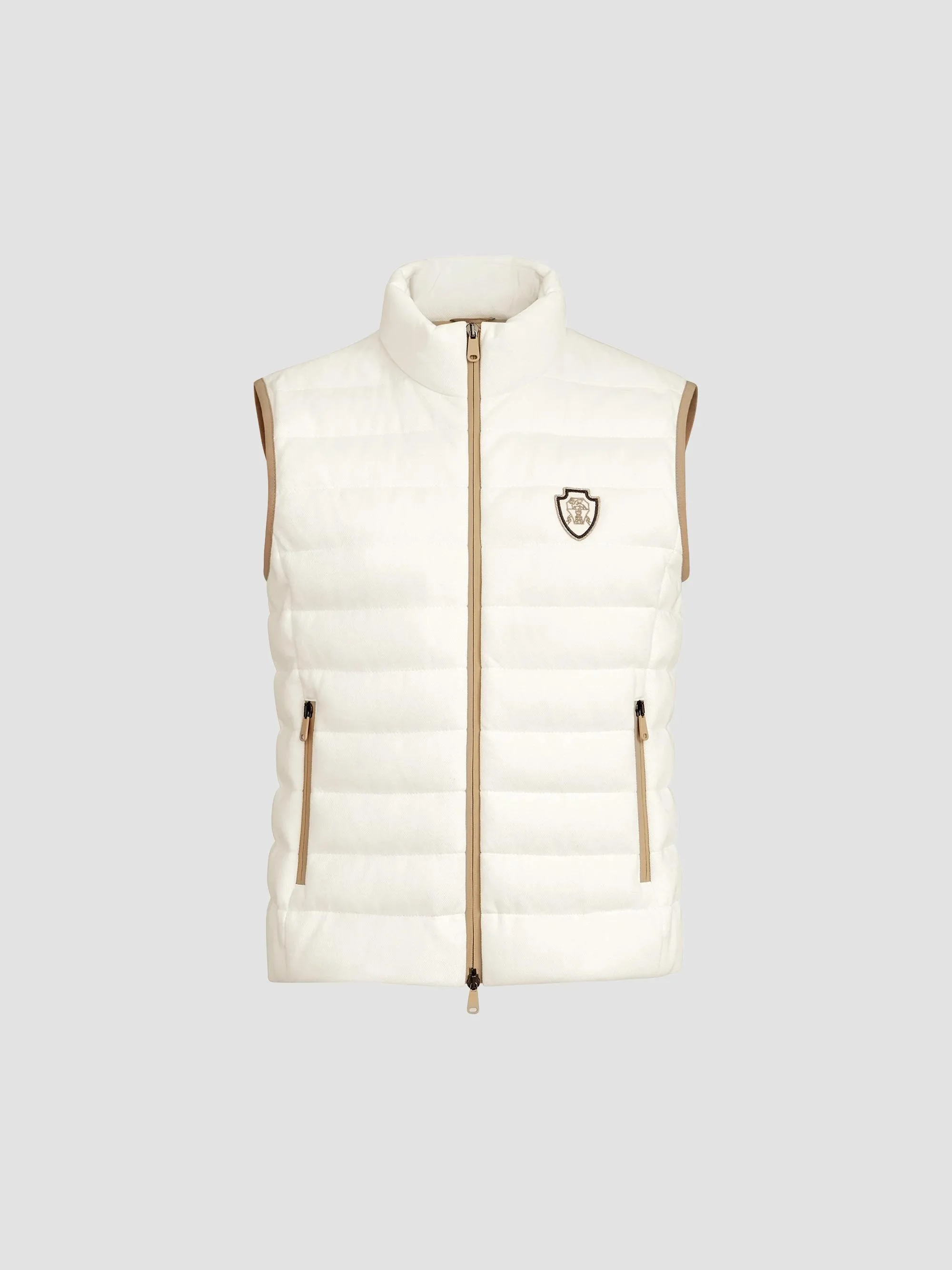 Women's Techno Cotton Piqué Down Vest with Logo - White - 1