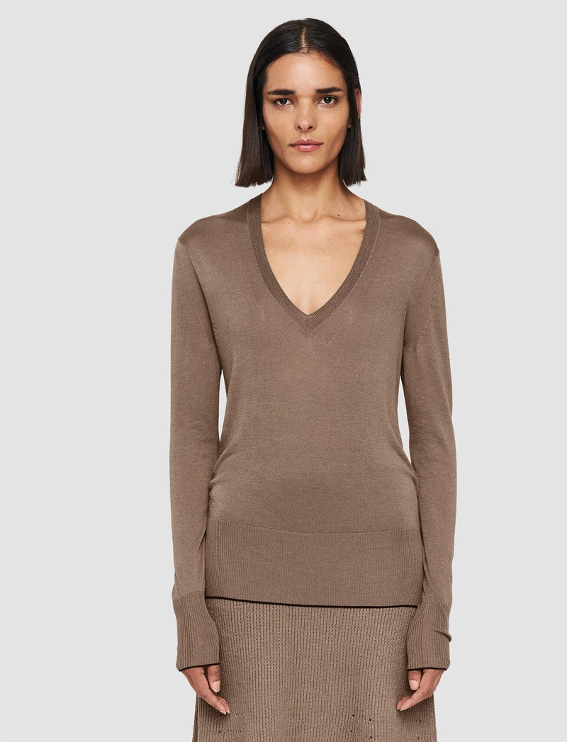 Refined Cotton Silk V Neck Jumper 3