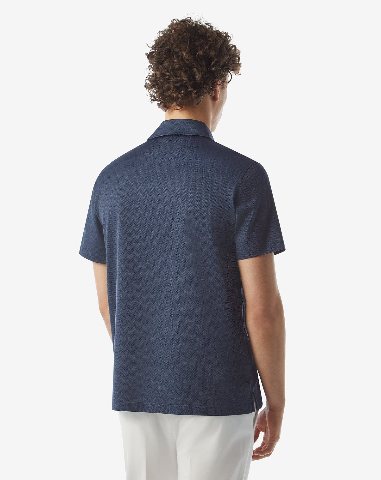 Denim blue button-up lisle thread polo shirt - 3