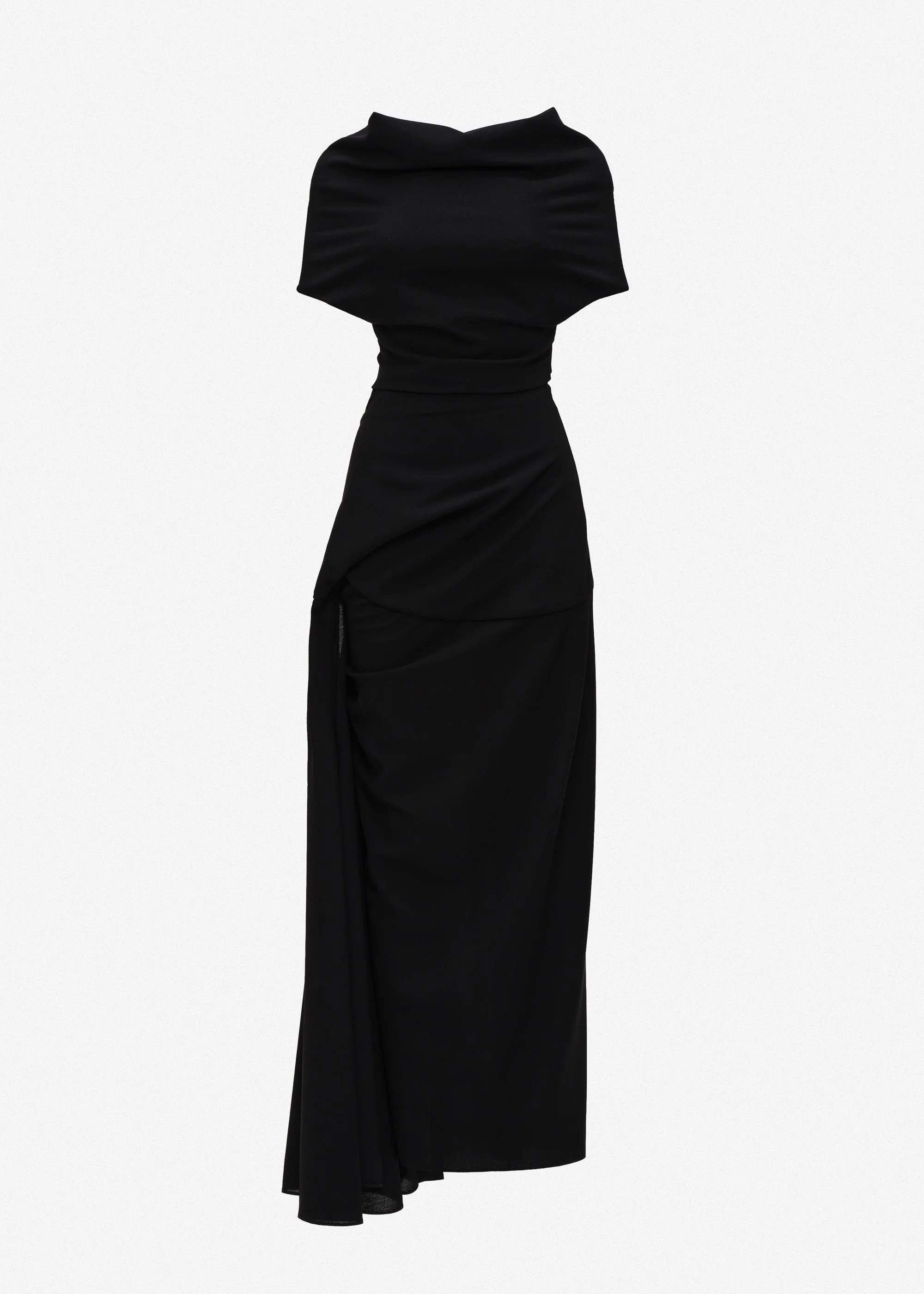 Draped cowl-neck wool dress in black - 1