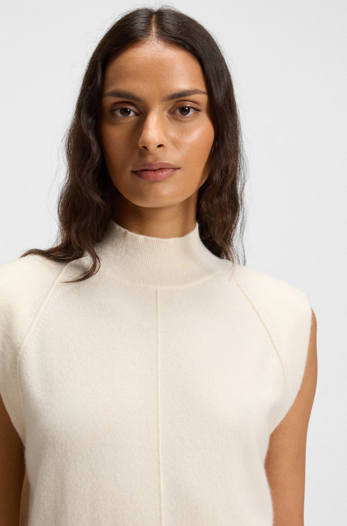 SLEEVELESS KNITTED TOP IN CASHMERE WITH SHOULDER PATCHES - 5