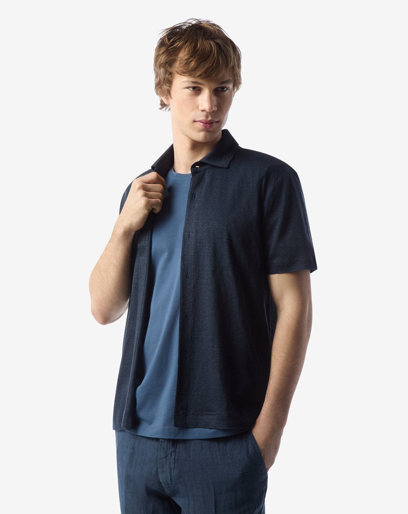 CORNELIANI Navy blue linen polo shirt outlook