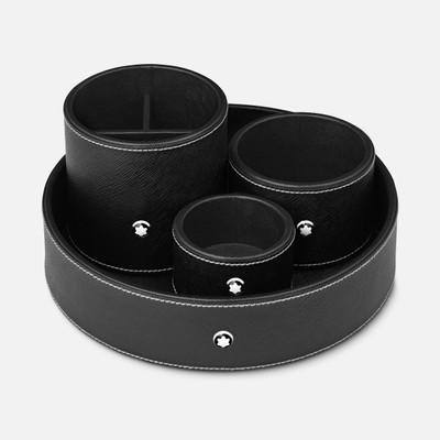 Montblanc Round desk tray in black leather (Large) outlook