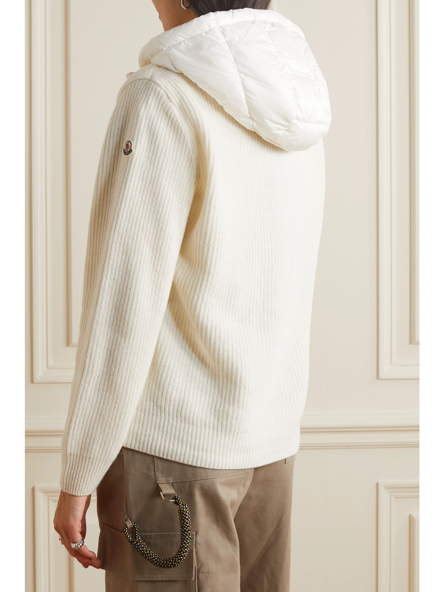 Ribbed wool and quilted shell down hoodie White - 4