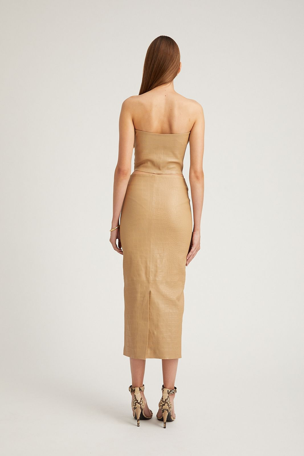 SAHARA EMBOSSED LEATHER TUBE SKIRT - 4