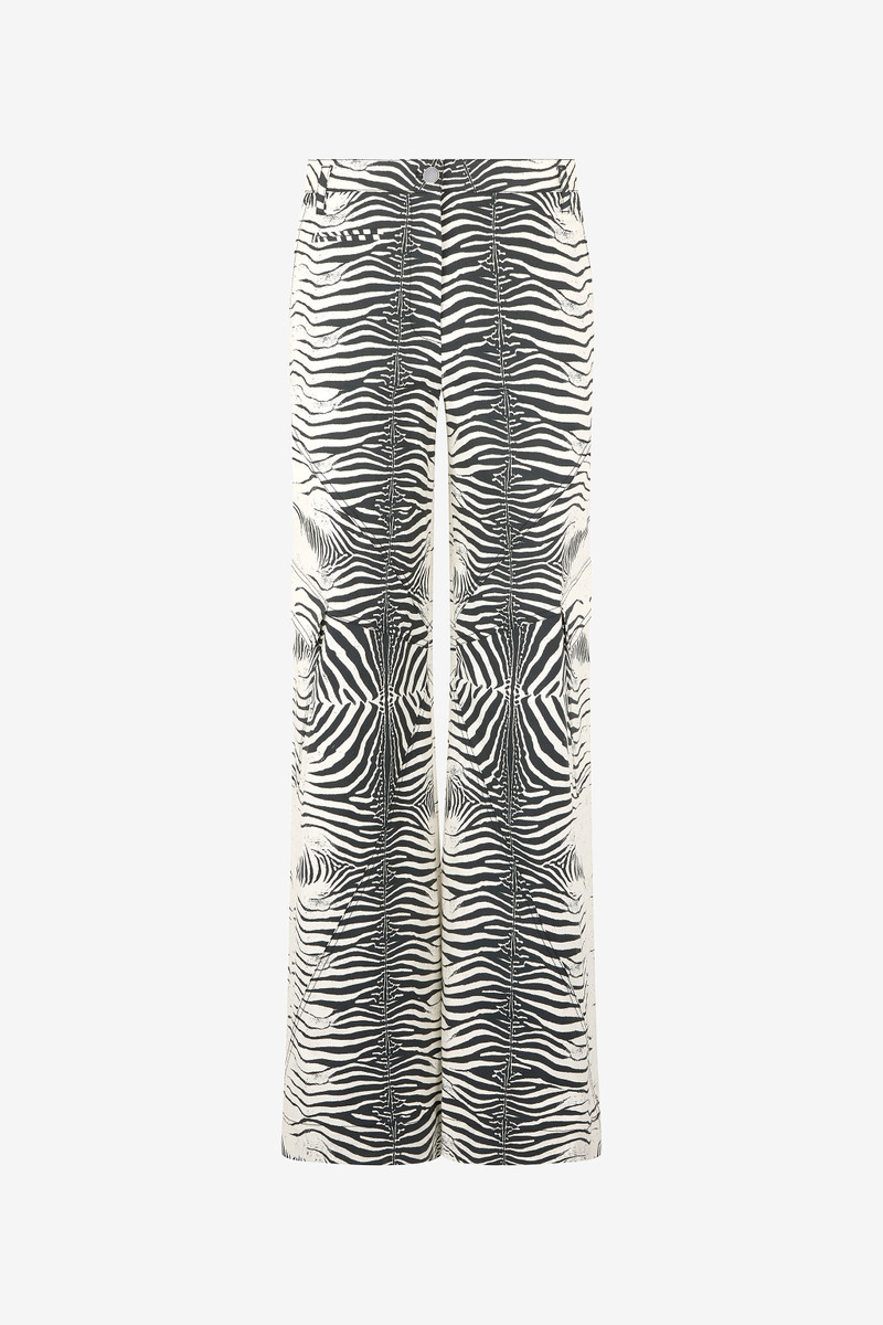 Stretch Cotton Pants With White Tigress Print 1