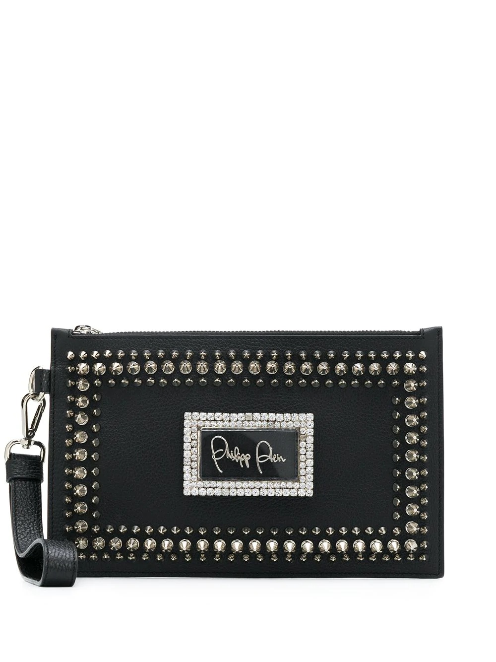 embellished logo plaque clutch bag - 1