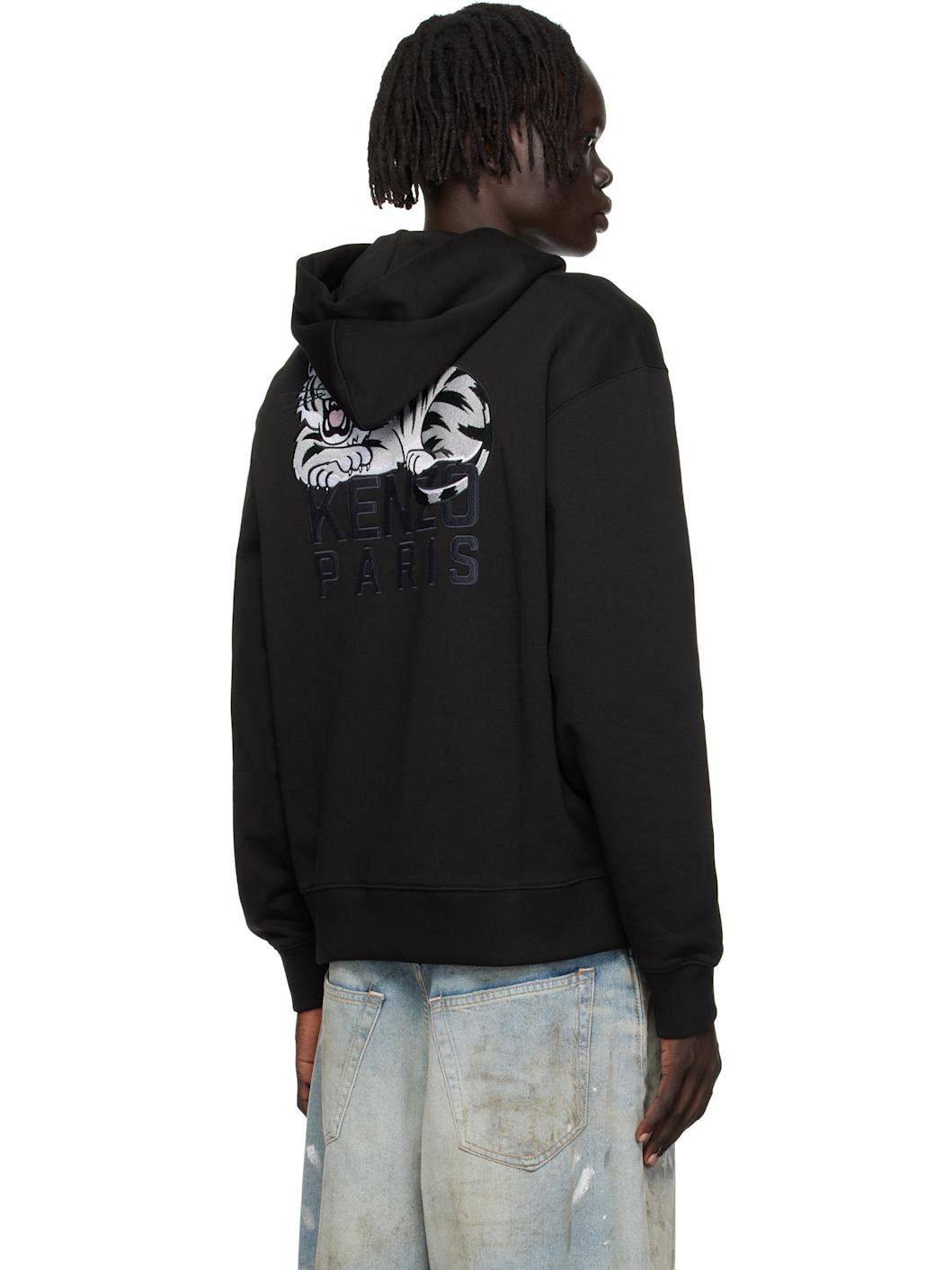 Black Kenzo Paris 'KENZO Happy Tiger' Embroidered Hoodie - 3