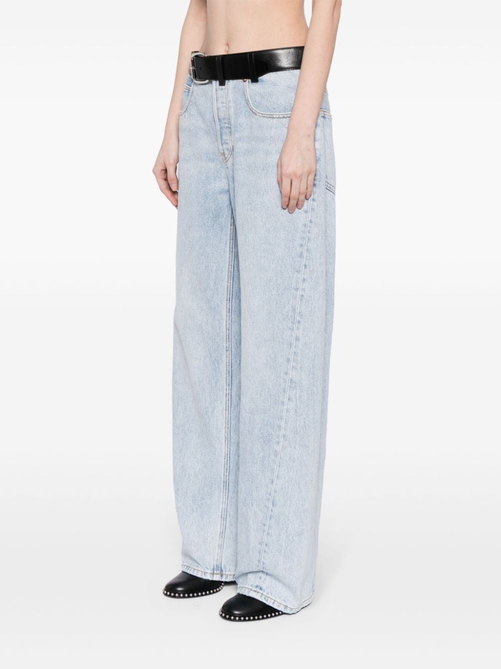 belted-waist wide-leg trousers - 3