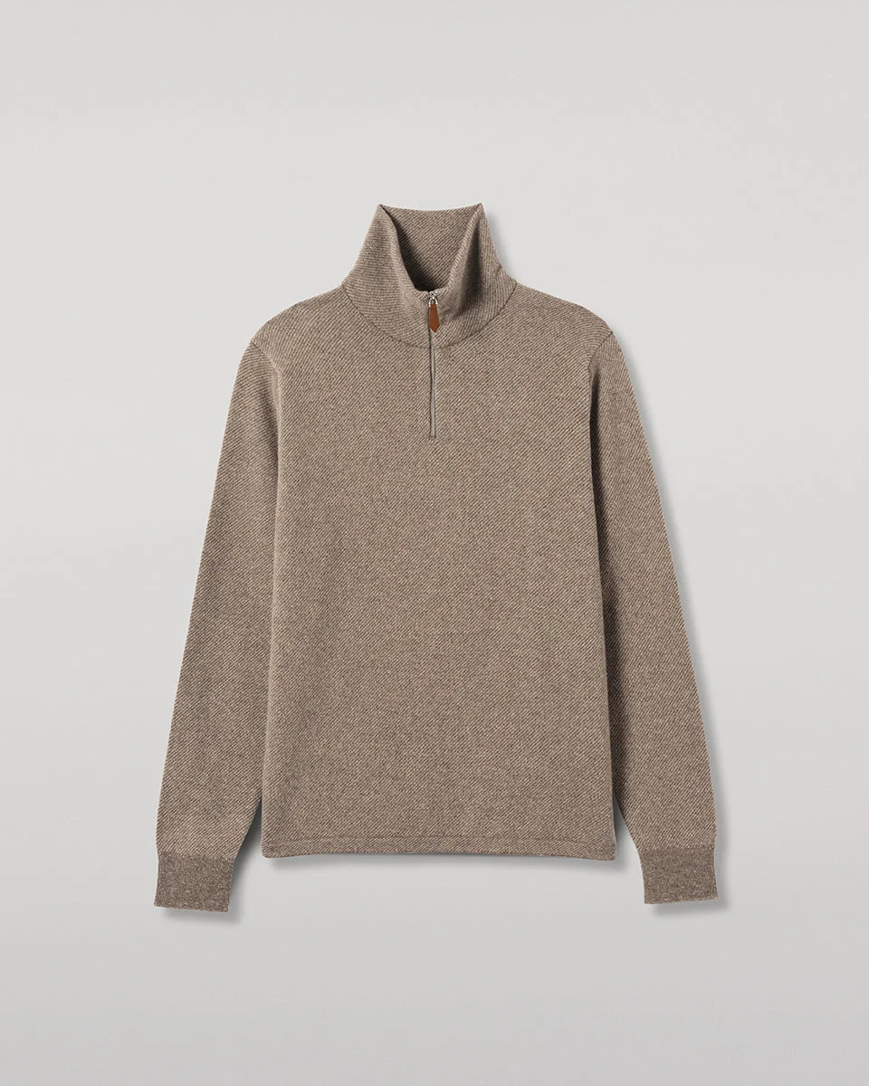 Tweel Brown Cashmere Half Zip Jumper - 1