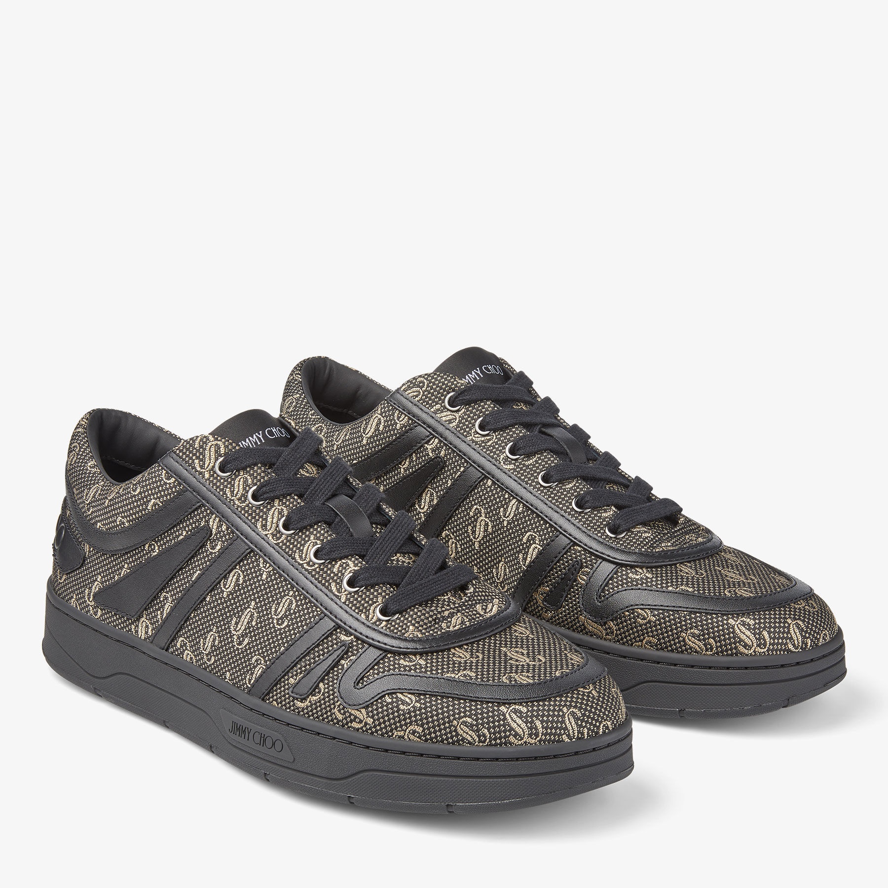 Hawaii/M
Black and Gold JC Monogram Jacquard Lurex and Leather Low-Top Trainers - 4
