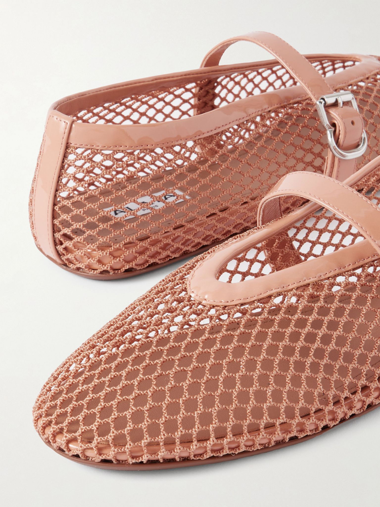 Patent leather-trimmed mesh ballet flats Blush - 4