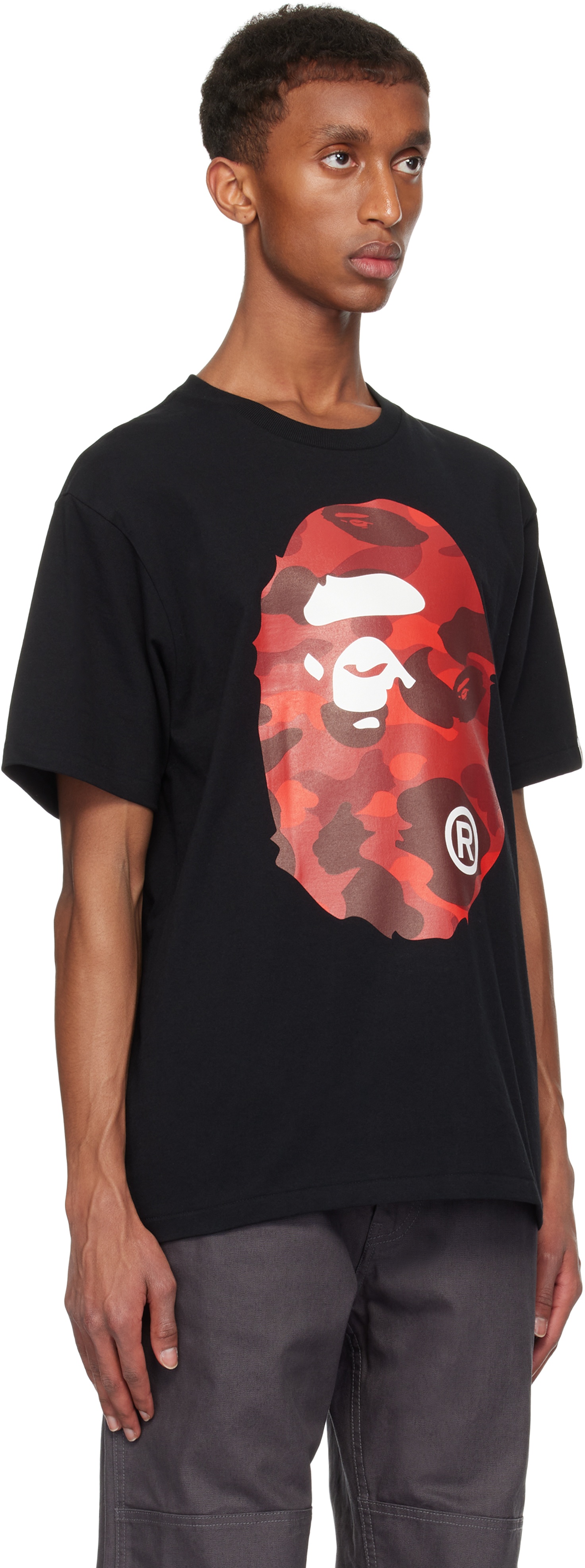 Black & Red Color Camo Big Ape Head T-shirt - 2