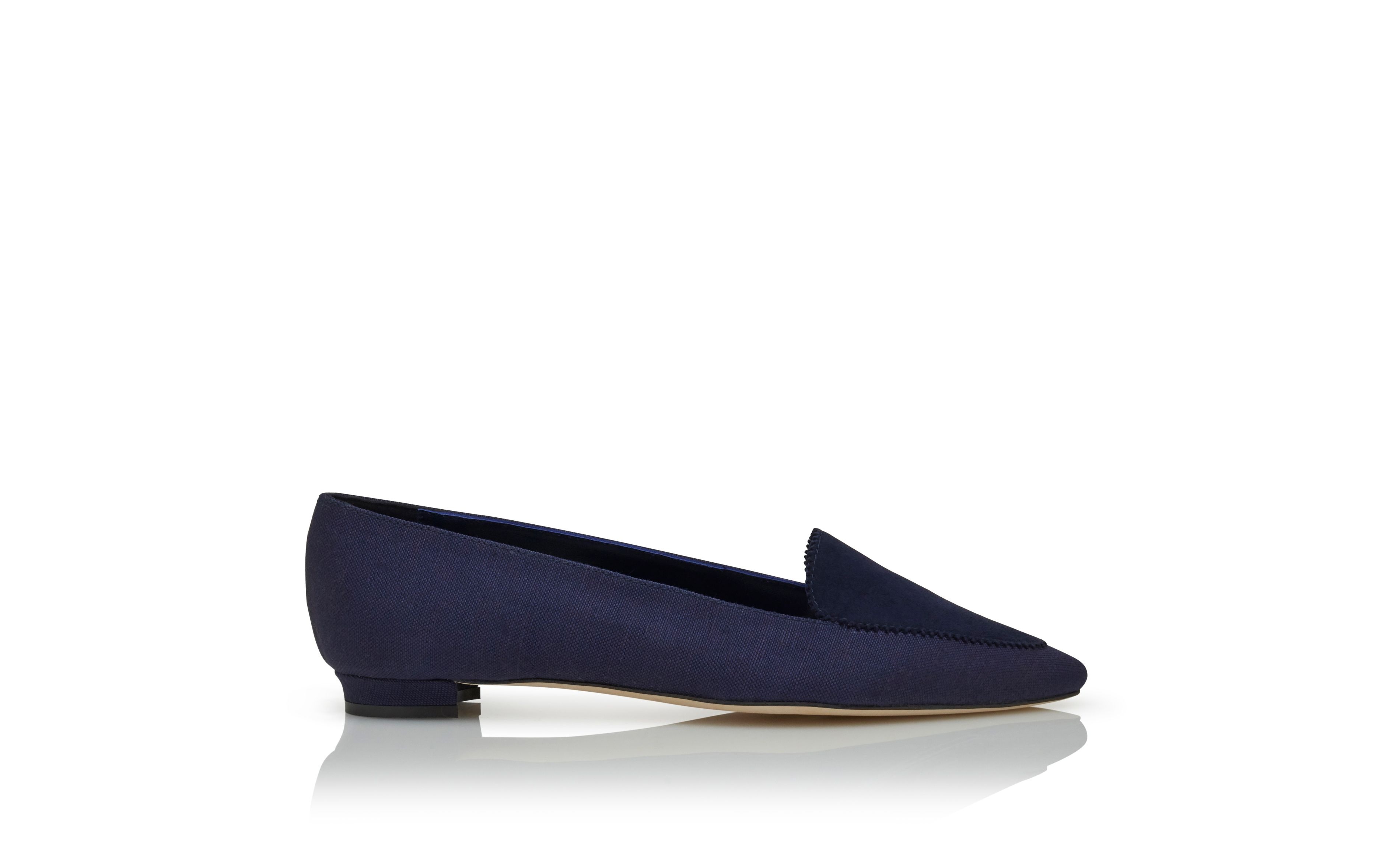 Navy Blue Linen and Suede Loafers - 1