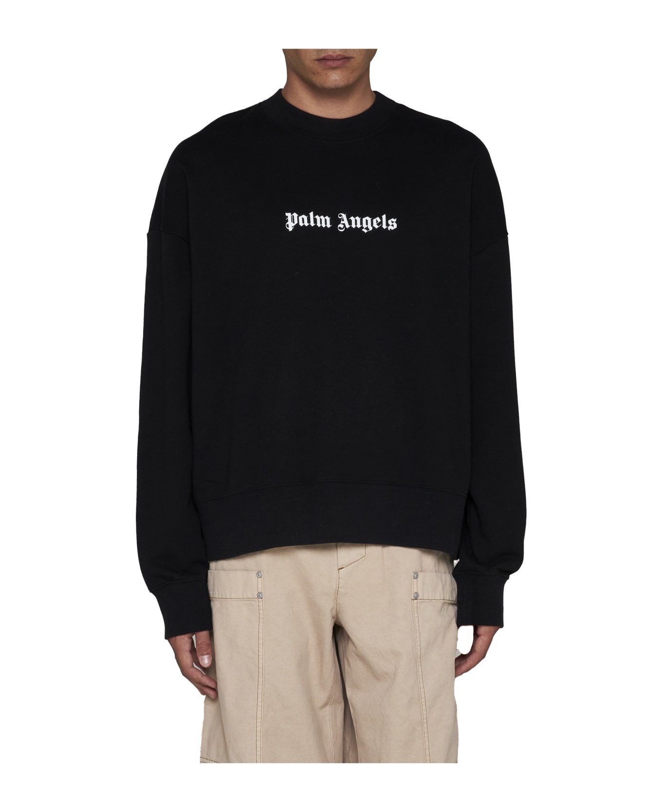 Black Crew Neck Sweatshirt With Contrast Logo - 3