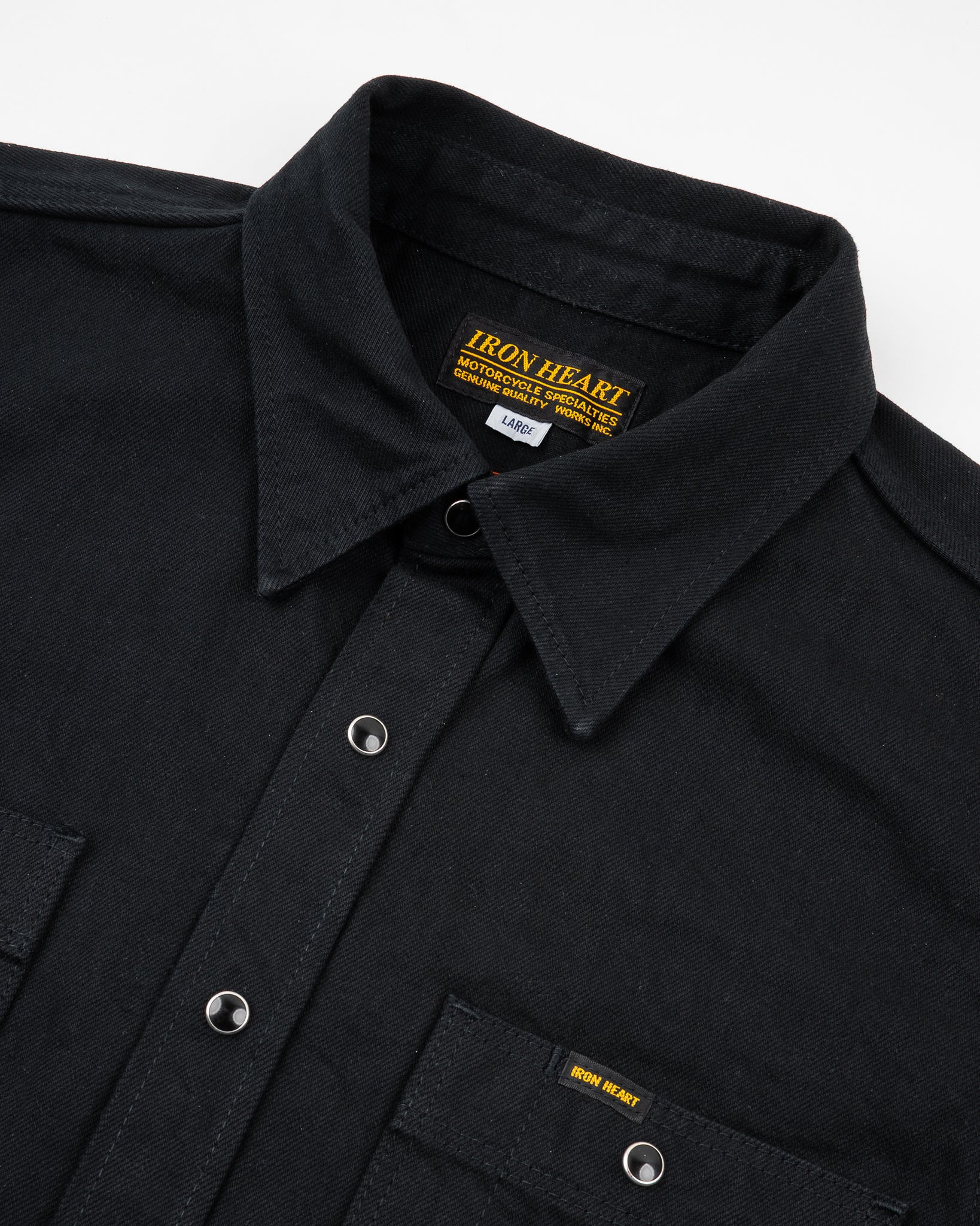 IHSH-338-BLK 12oz Selvedge Denim Work Shirt With Snaps - Black/Black - 5