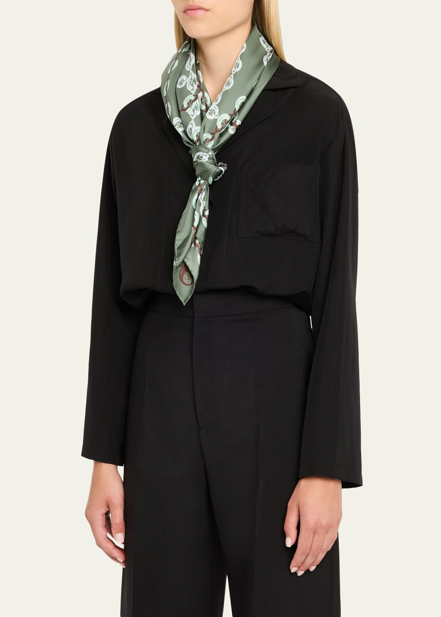 Donut Chain Printed Silk Scarf with Detachable Pebble - 3