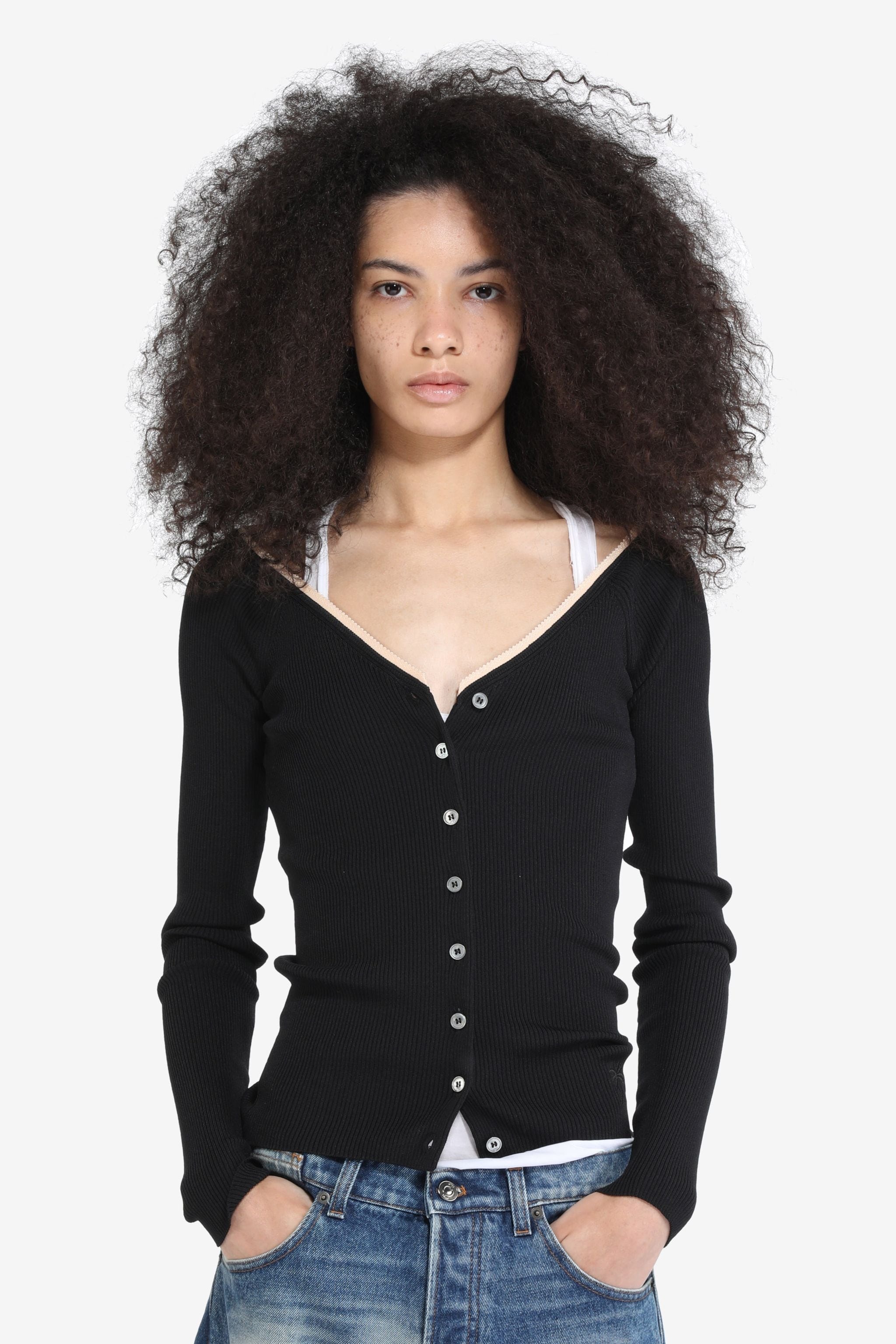 RIBBED-KNIT CARDIGAN - 1