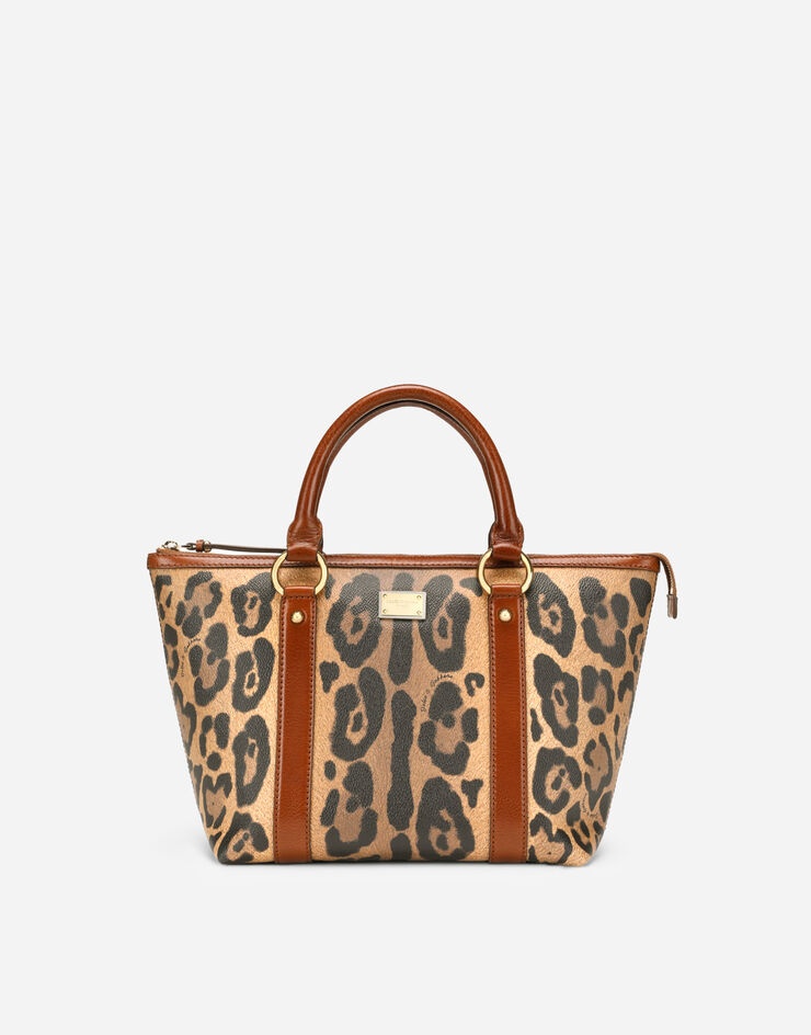 Small leopard-print Crespo shopper with branded plate - 1