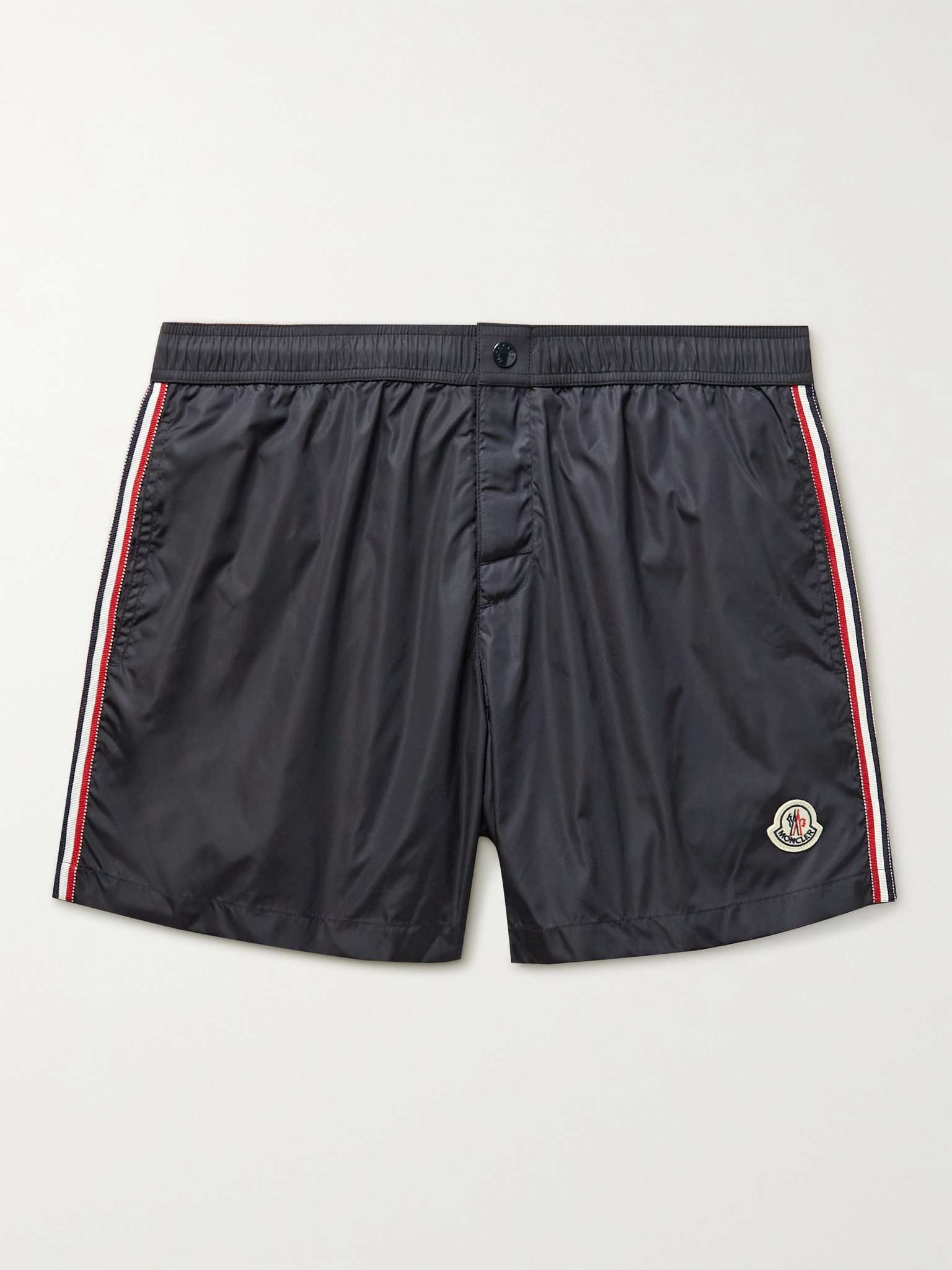 Short-Length Logo-Appliquéd Striped Swim Shorts - 1