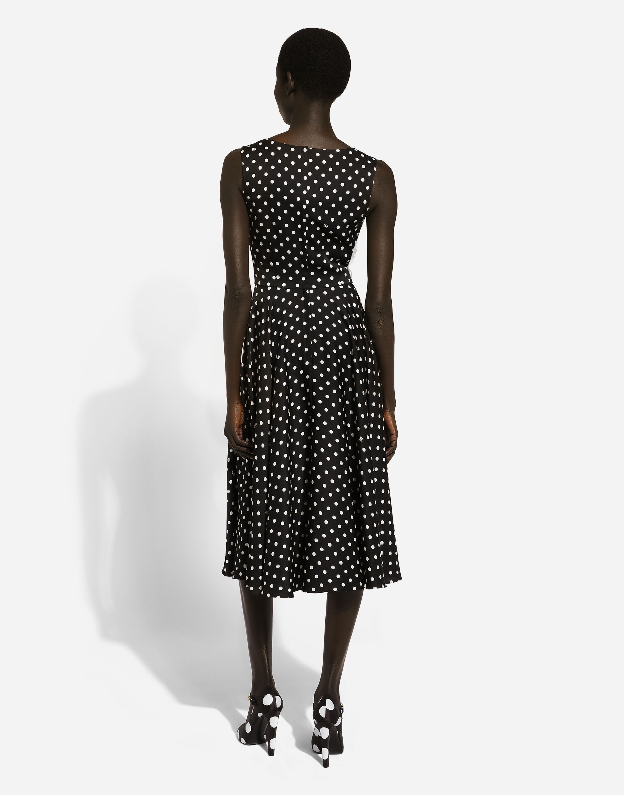 Silk charmeuse calf-length circle-skirt dress with polka-dot print - 3