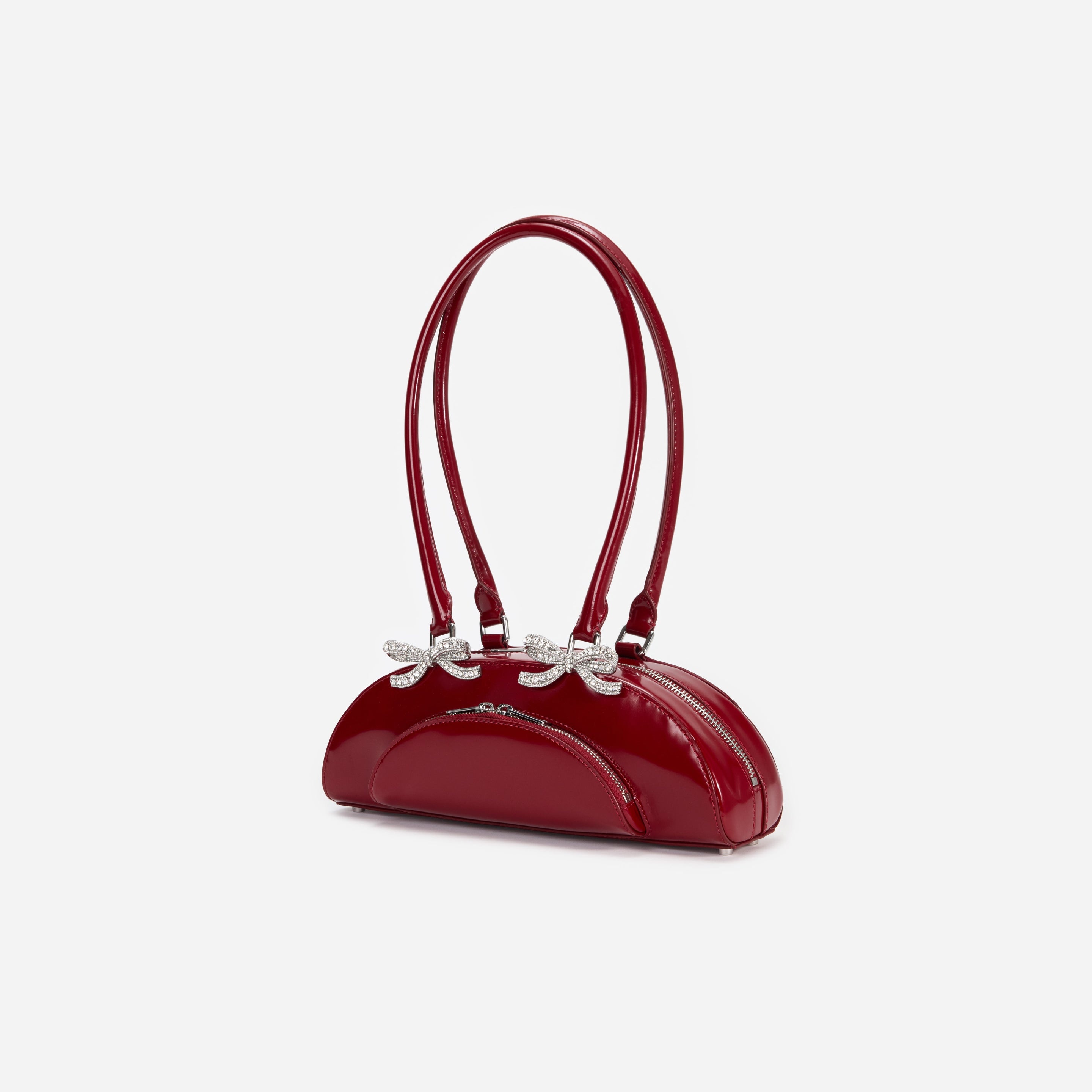 Burgundy Leather Curved Shoulder Bag - 2