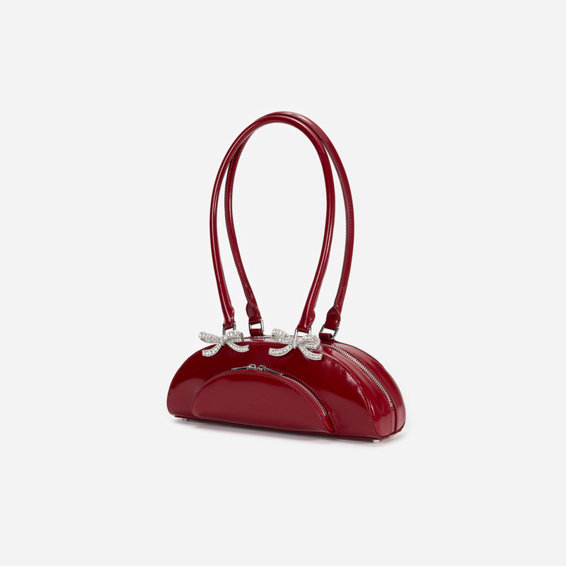 Burgundy Leather Curved Shoulder Bag 2