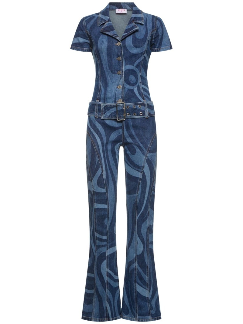 Printed denim long jumpsuit - 1