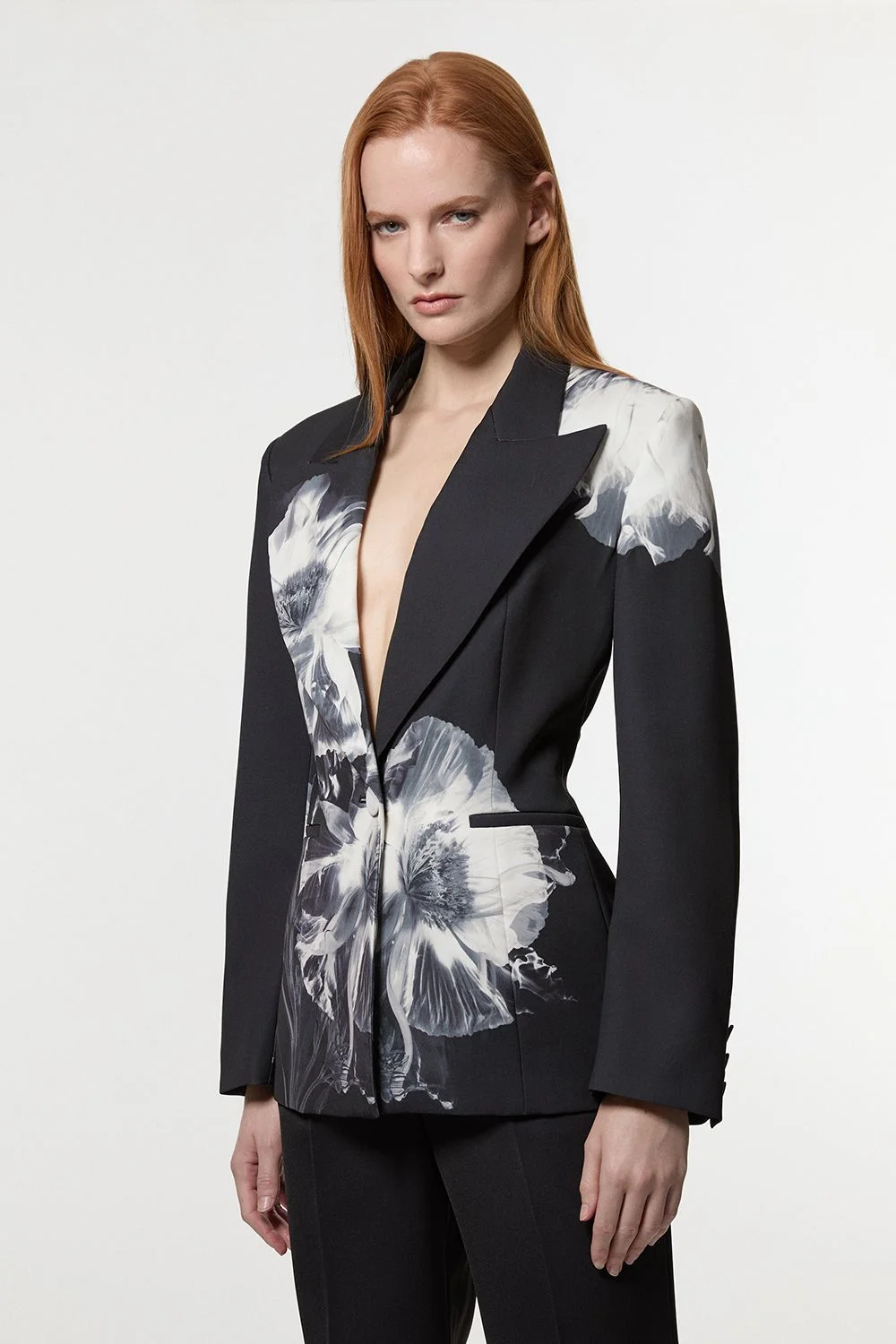 Tailored Crepe Placed Floral Single Breasted Blazer - 1