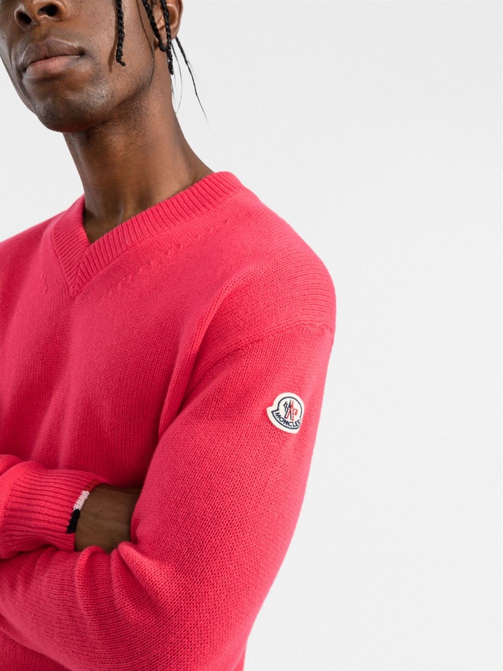 logo-patch V-neck knitted jumper - 5