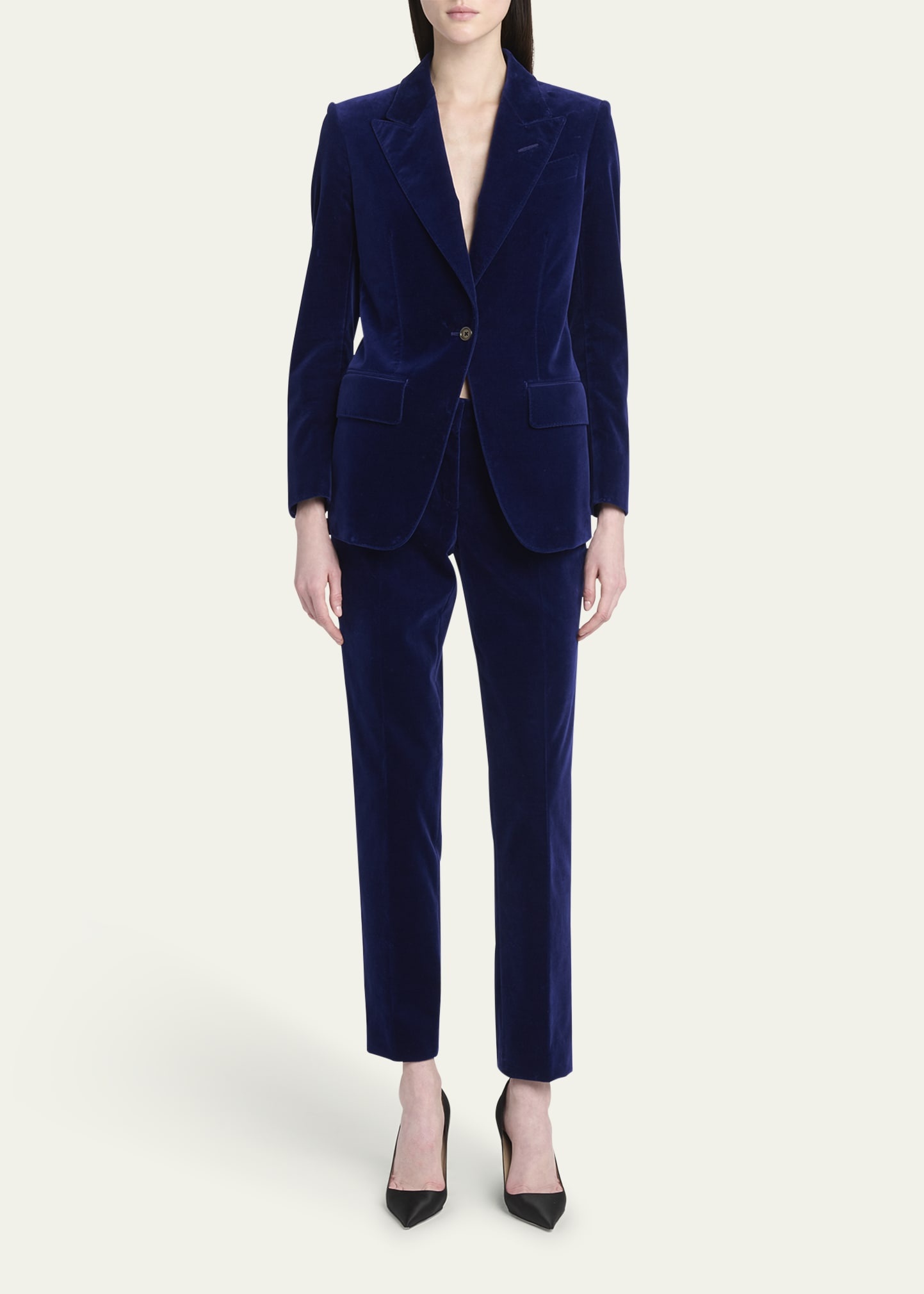 Velvet Slim-Leg Ankle Cigarette Trousers - 2