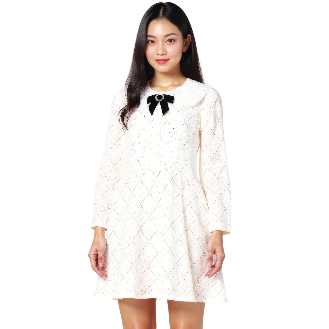 White Lace Bib Knit Mini Dress - 2