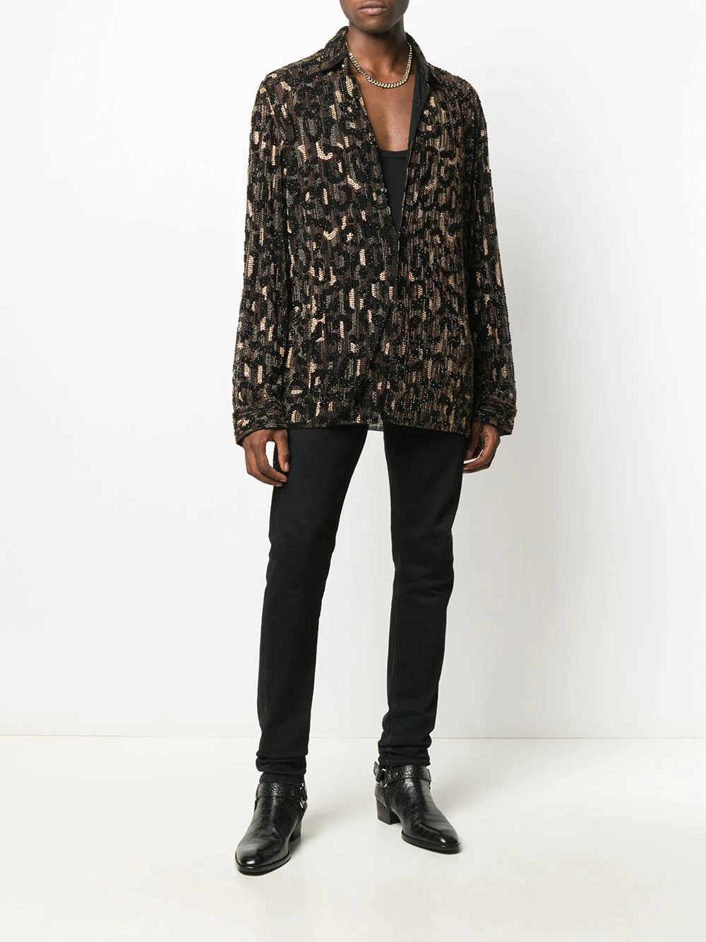 leopard-pattern beaded shirt - 2