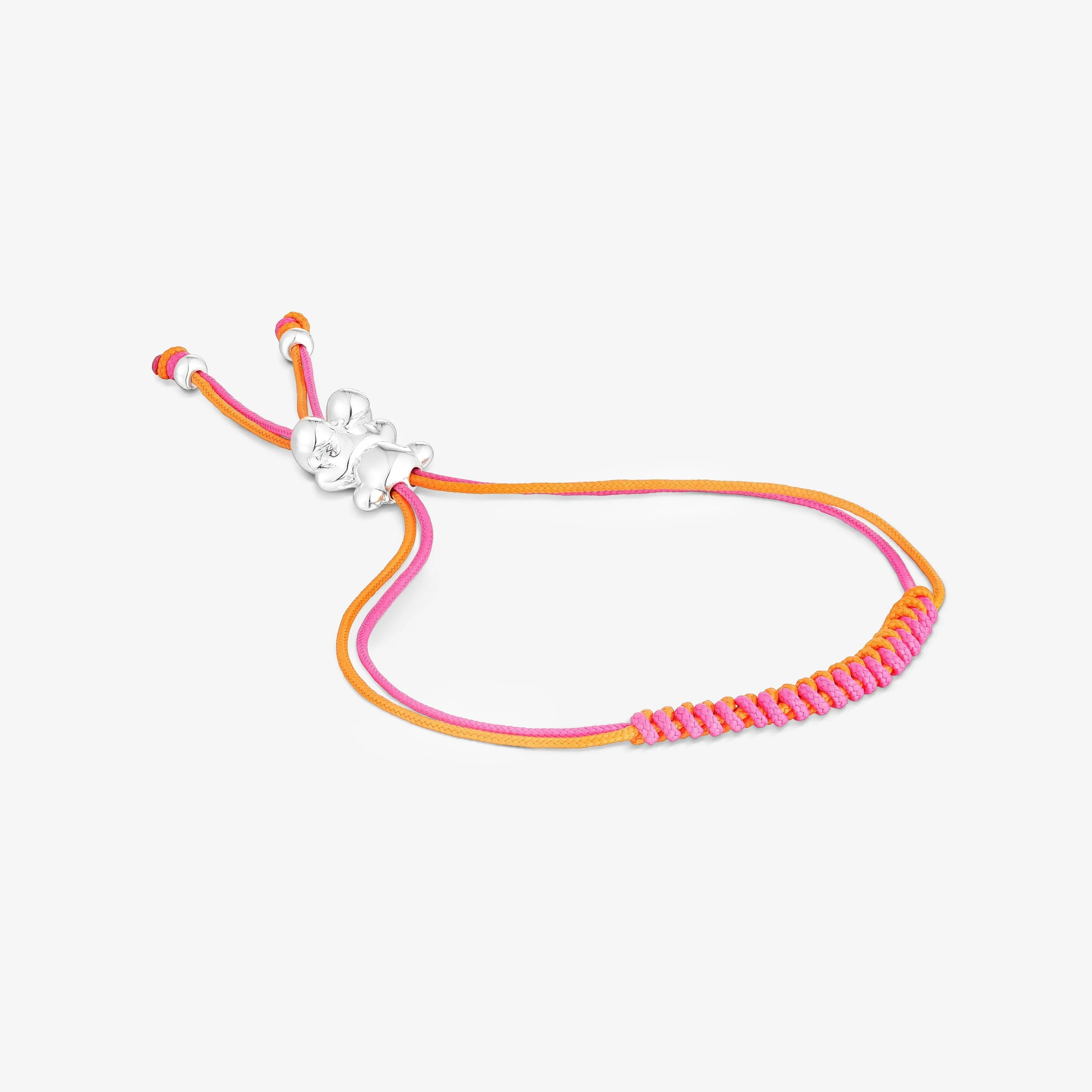 Bold Bear Bracelet with fuchsia and orange cord and a silver bear - 1