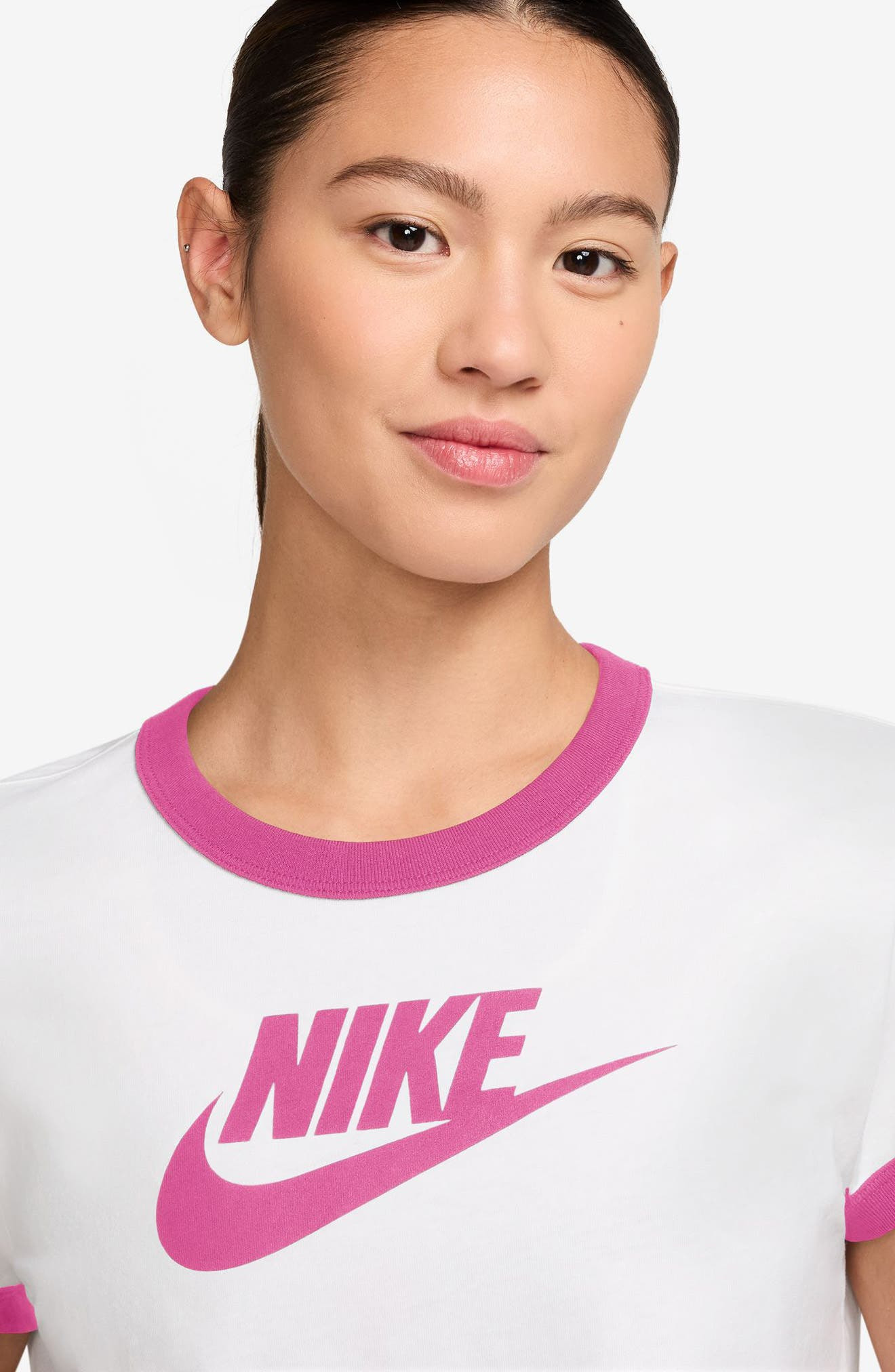 Nike Sportswear Ringer Logo Graphic T-Shirt in White/Playful Pink at Nordstrom - 3