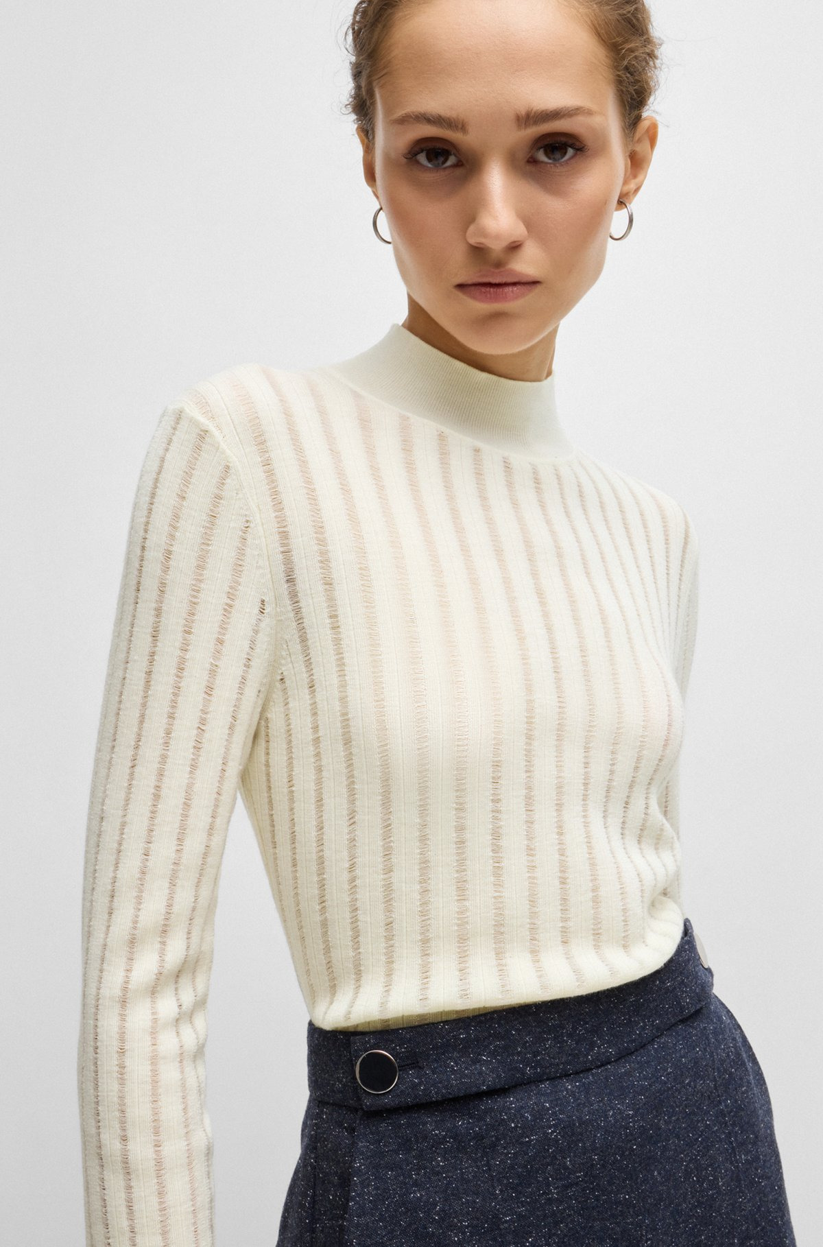 WOOL SWEATER WITH STRUCTURED STRIPES - 5