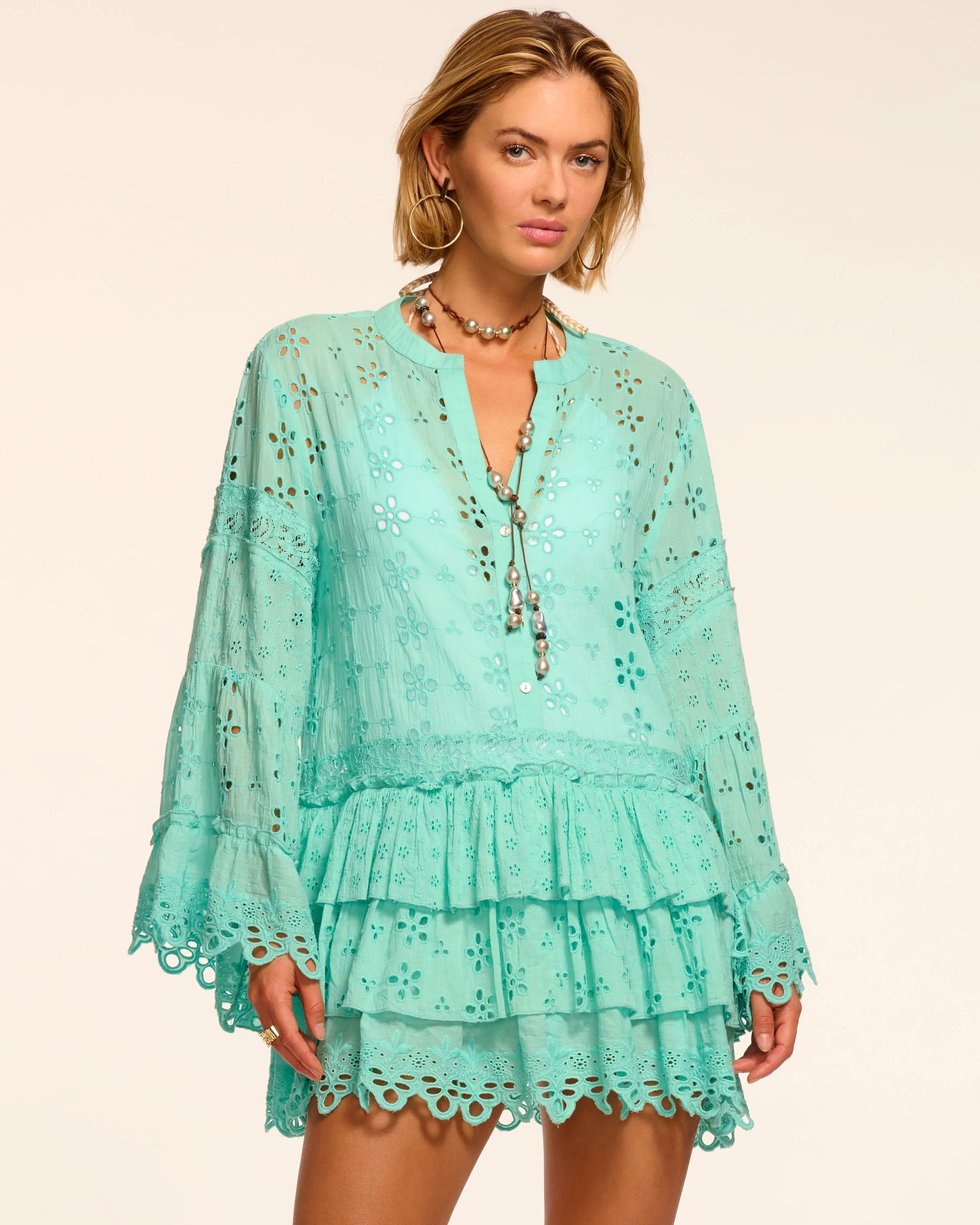Roxanne Cotton Eyelet Coverup Mini Dress - 1