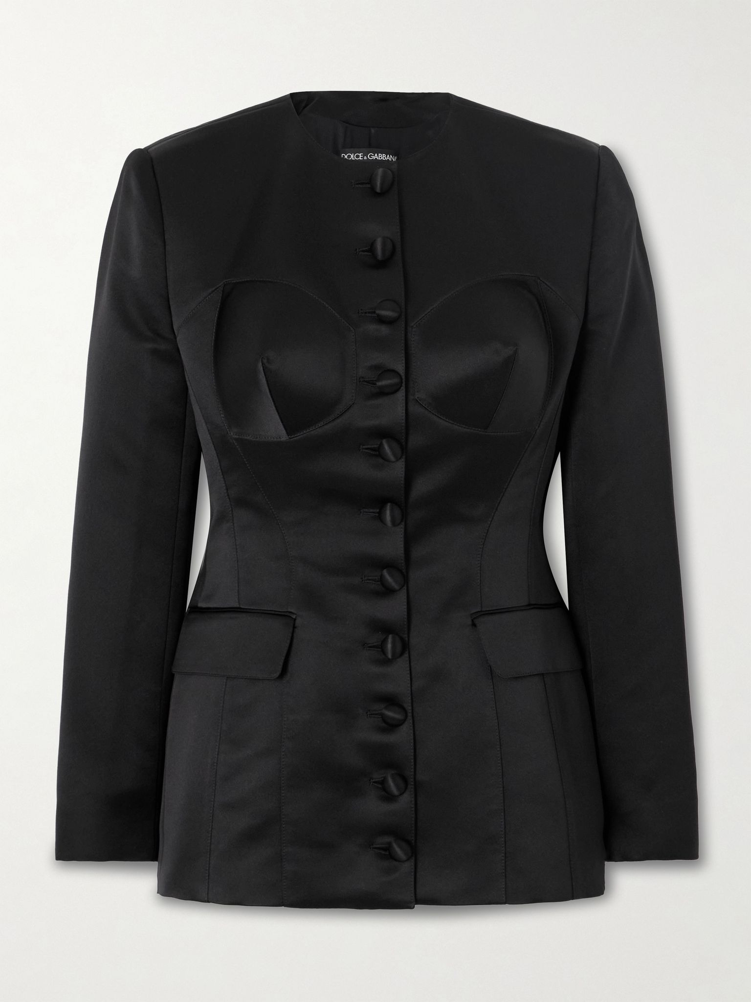 Padded silk-satin blazer Black - 1