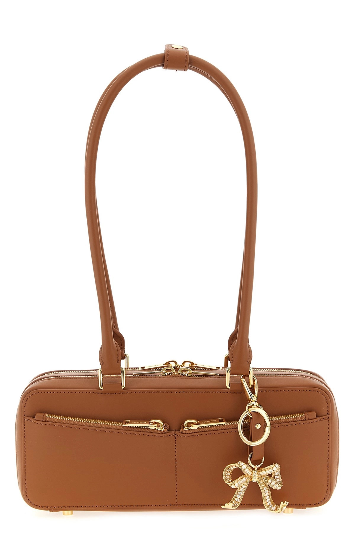 'Tan leather baguette with charm' shoulder bag - 1
