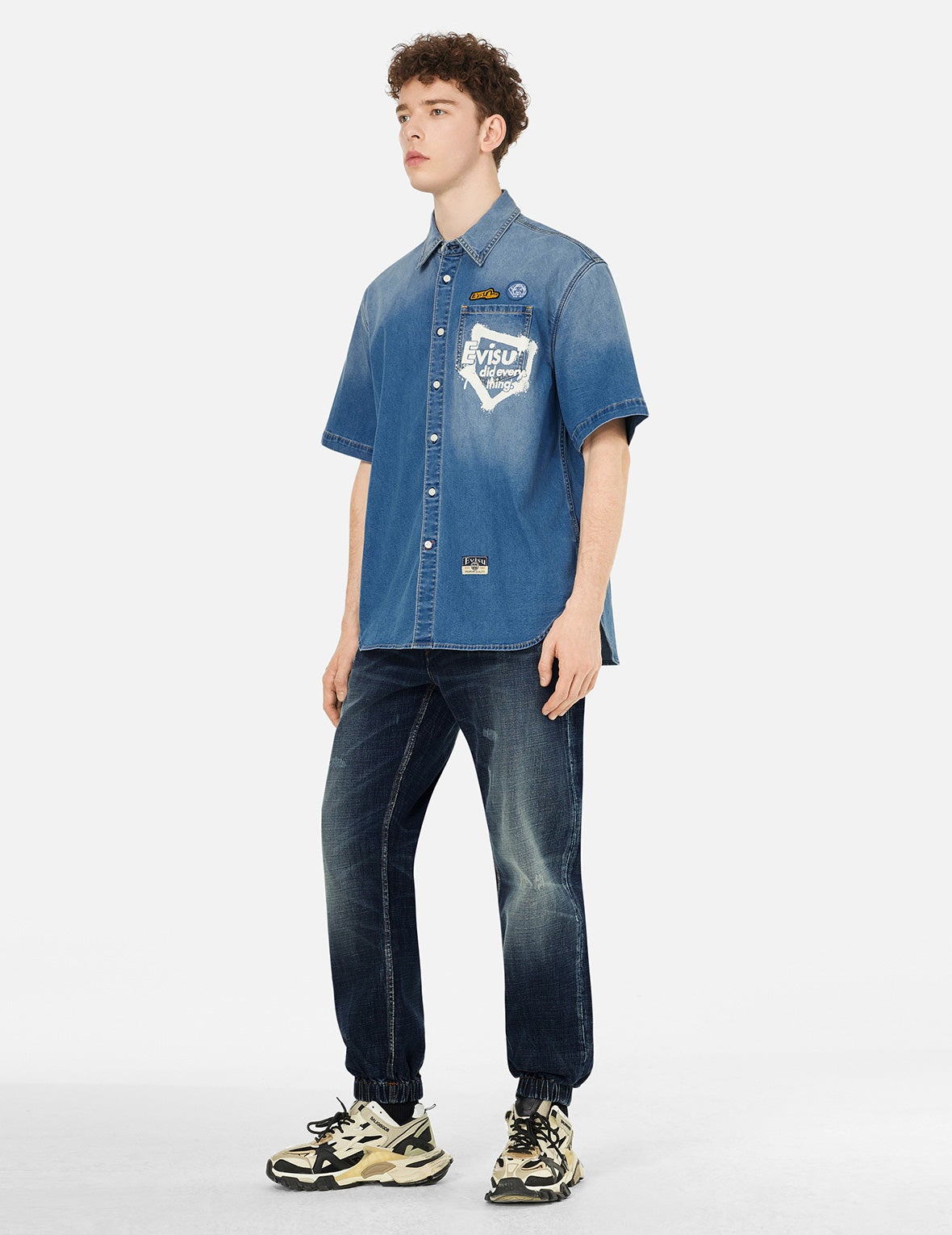 Graffiti Daicock Print Relax Fit Denim Short-Sleeves Shirt - 3