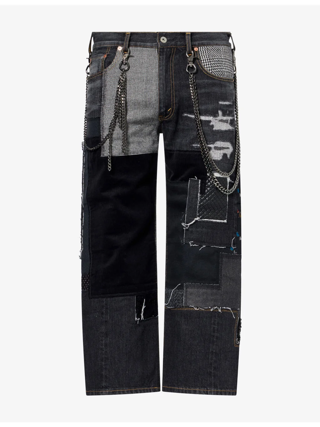 Selvedge Patchwork Cropped Denim Jeans - 1