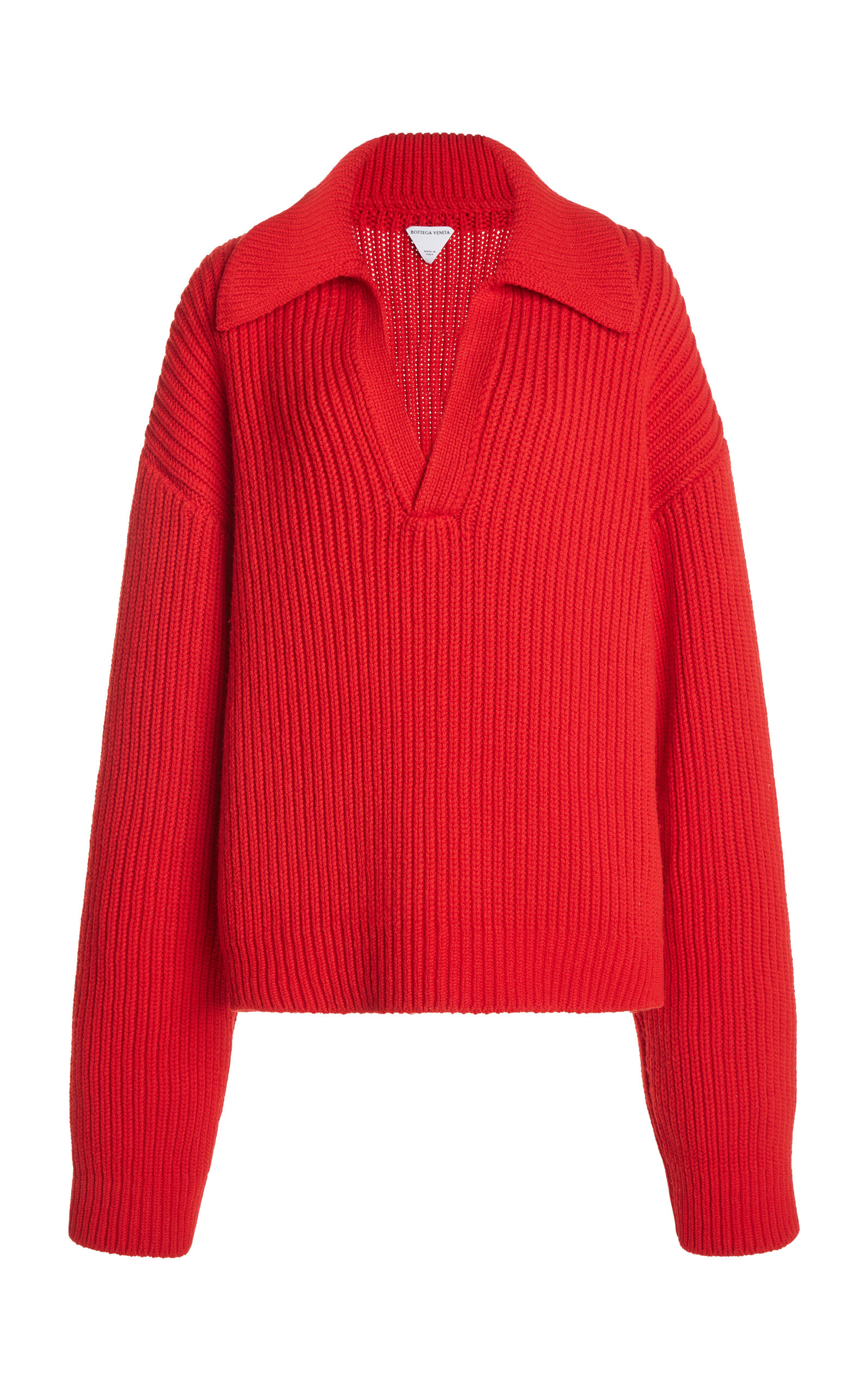 Ribbed-Knit Wool Polo Sweater red - 1