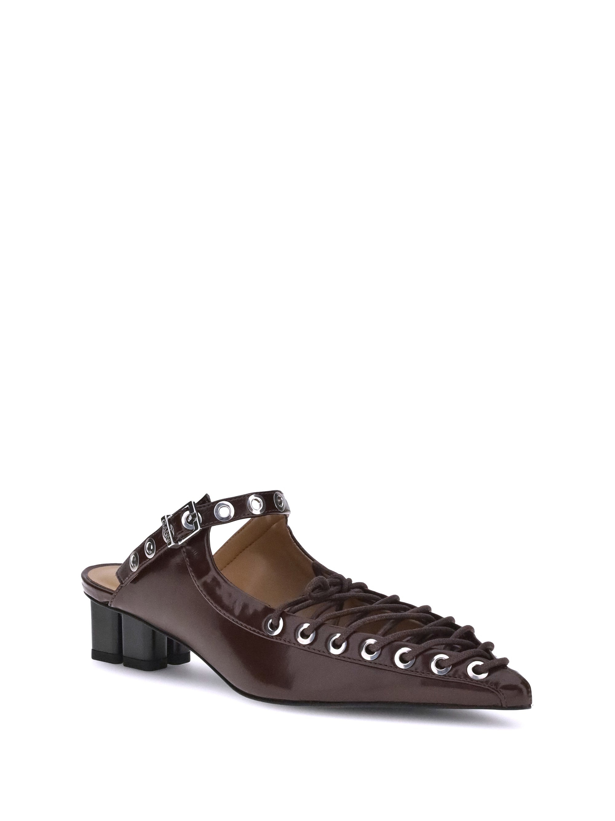 Ganni Women Eyelets Lace Up Mule Box Oleatex - 2