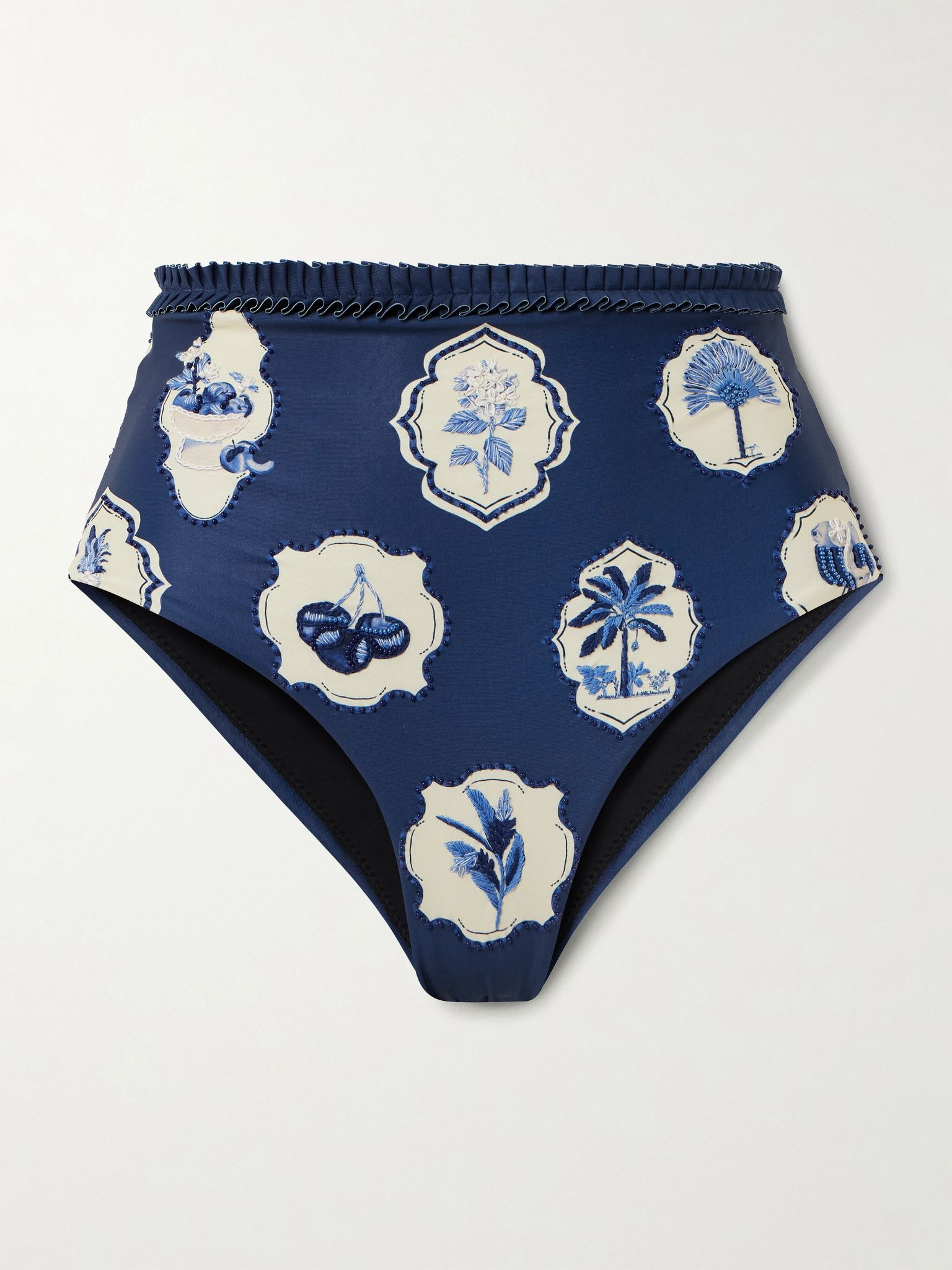 Nopal Wild embellished printed recycled bikini briefs Navy - 1