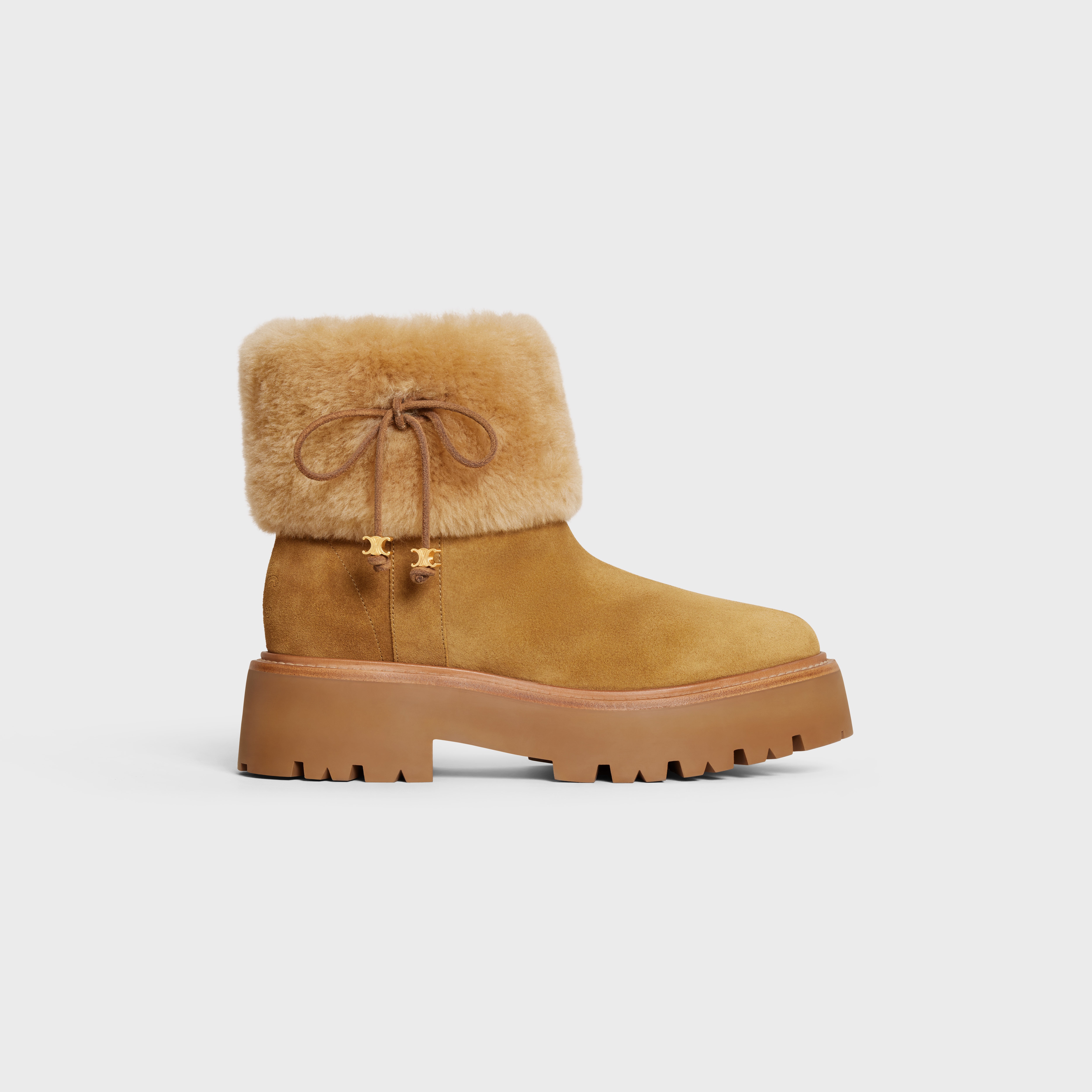CELINE BULKY CROPPED BOOT WITH TRIOMPHE TASSELS in SUEDE CALFSKIN AND SHEARLING - 1