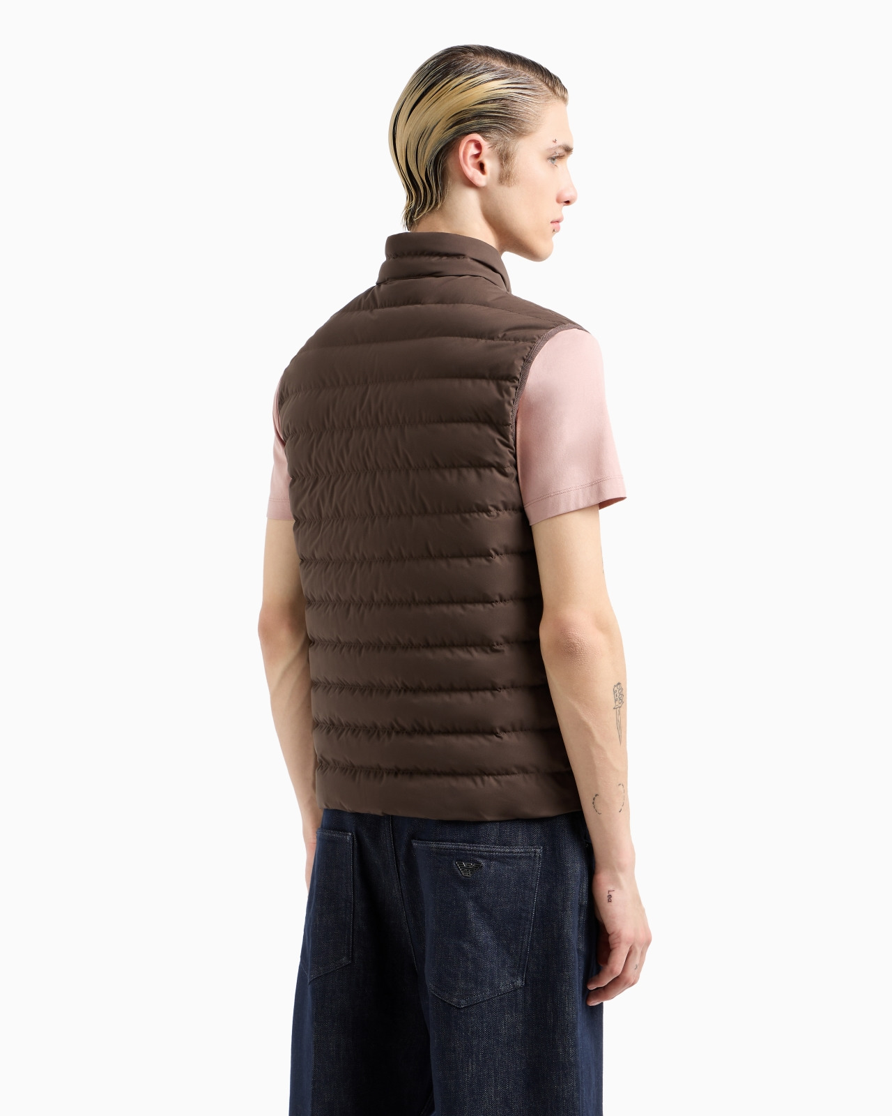 Sleeveless full-zip down jacket in quilted nylon with eagle logo patch - 3