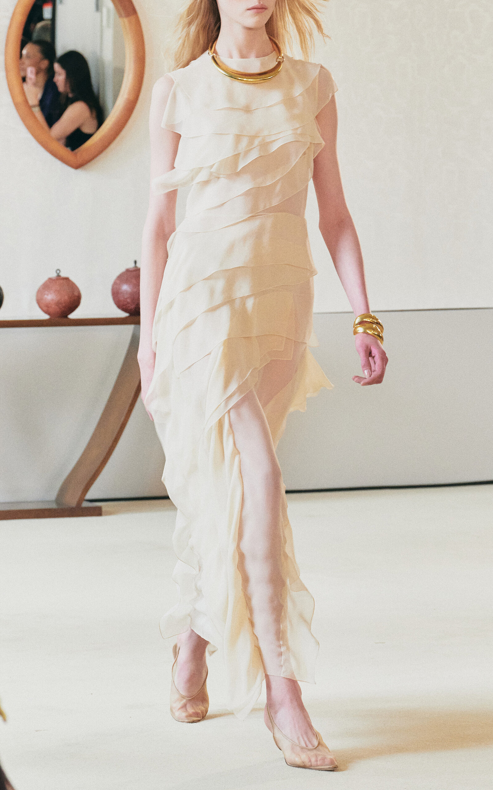Gigi Ruffled Silk Maxi Dress neutral - 5